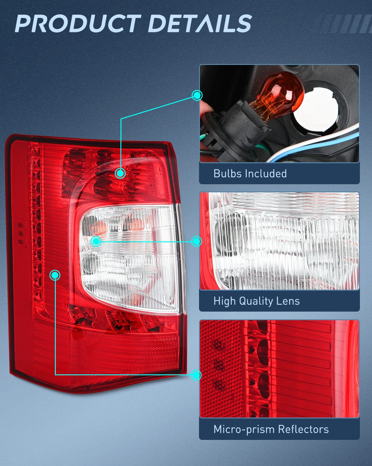 Taillight Assembly Taillight Assembly Compatible with 2011 2012 2013 2014 2015 2016 Chrysler Town & Country with LED Type Taillights Only Rear Lamp OE Style Driver Side