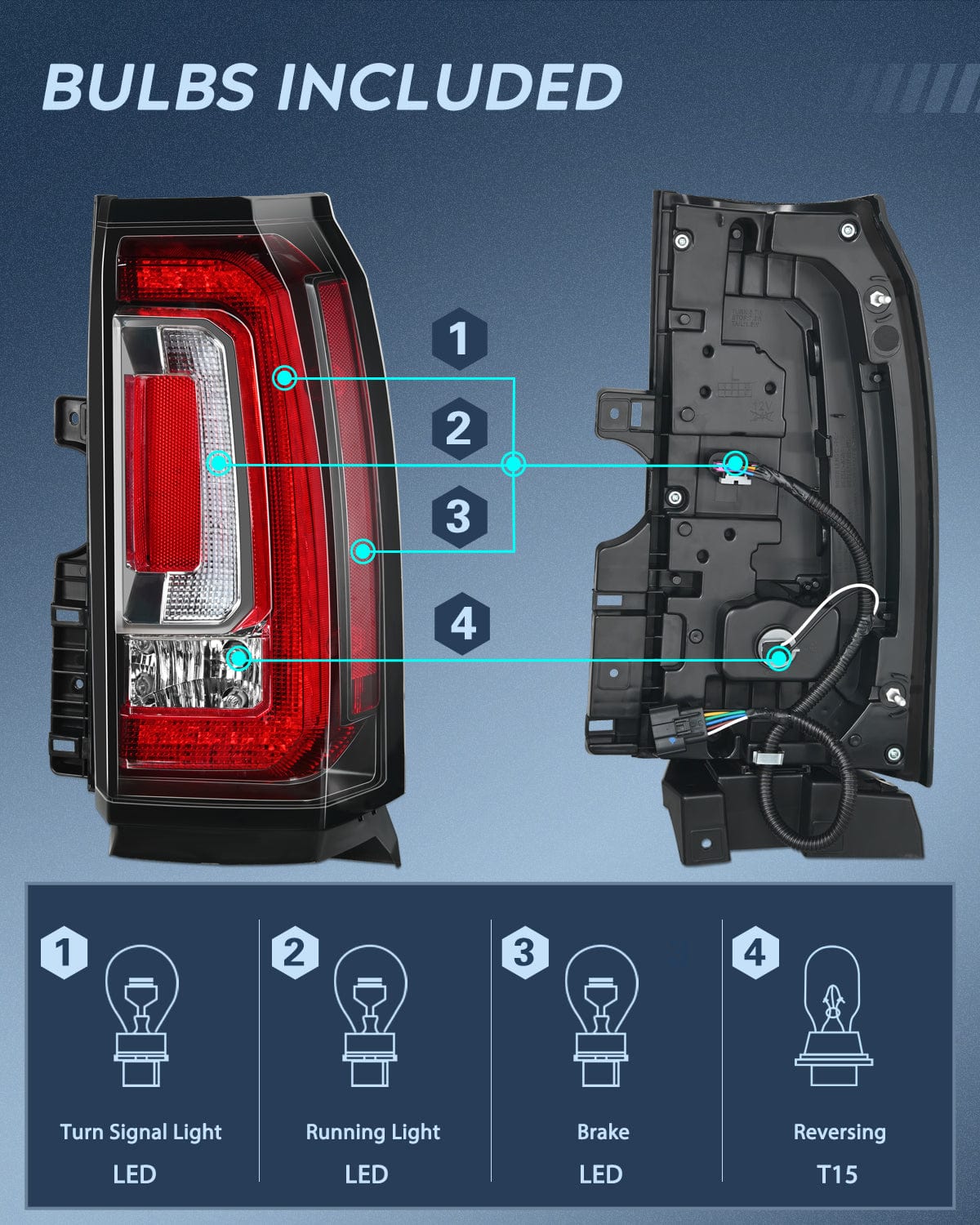 Taillight Assembly Taillight Assembly Compatible with 2015 2016 2017 2018 2019 2020 GMC Yukon and Yukon XL 2015-2018 submodel Denali SLE SLT LED Type Tail Lights Rear Lamp Replacement Passenger Side