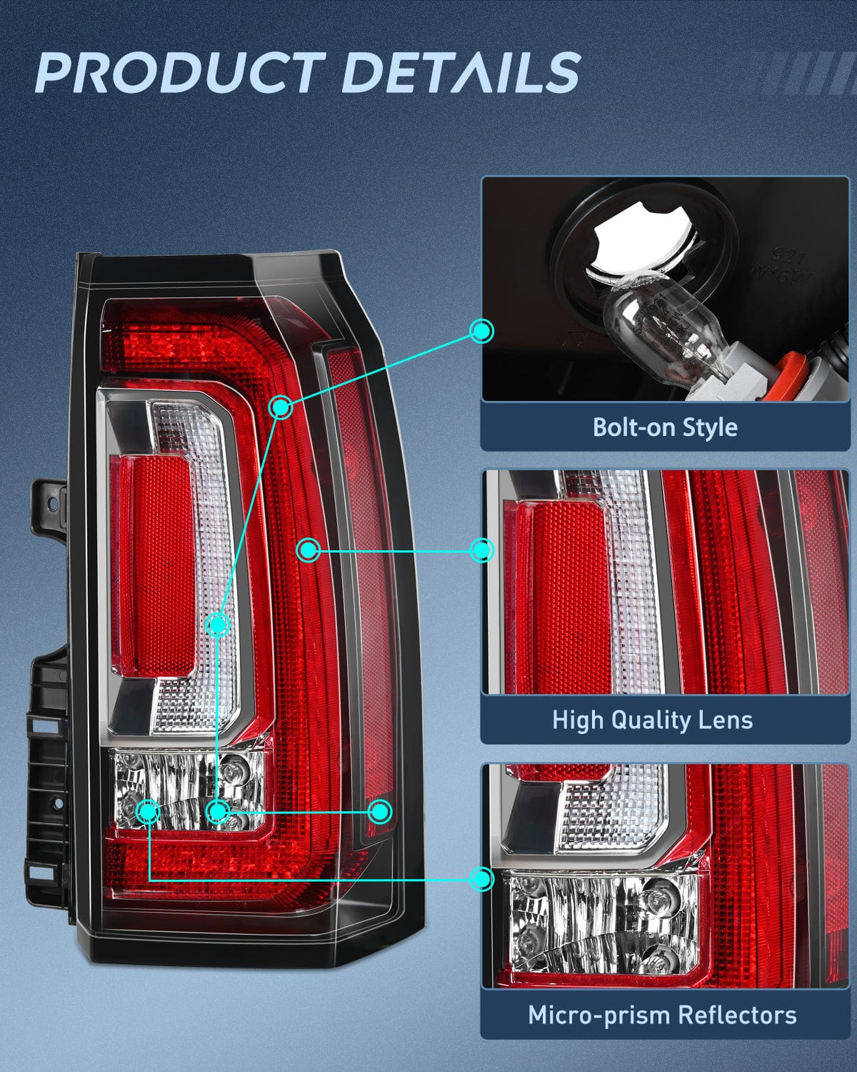 Taillight Assembly Taillight Assembly Compatible with 2015 2016 2017 2018 2019 2020 GMC Yukon and Yukon XL 2015-2018 submodel Denali SLE SLT LED Type Tail Lights Rear Lamp Replacement Passenger Side