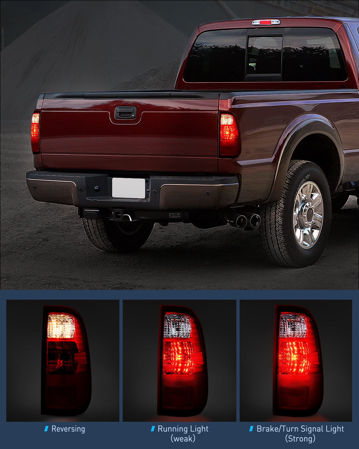 Taillight Assembly Taillight Assembly Compatible with 2008 2009 2010 2011 2012 2013 2014 2015 2016 Ford F250 F350 F450 Super Duty Rear Lamp Replacement OE Style Driver Side Dark Red