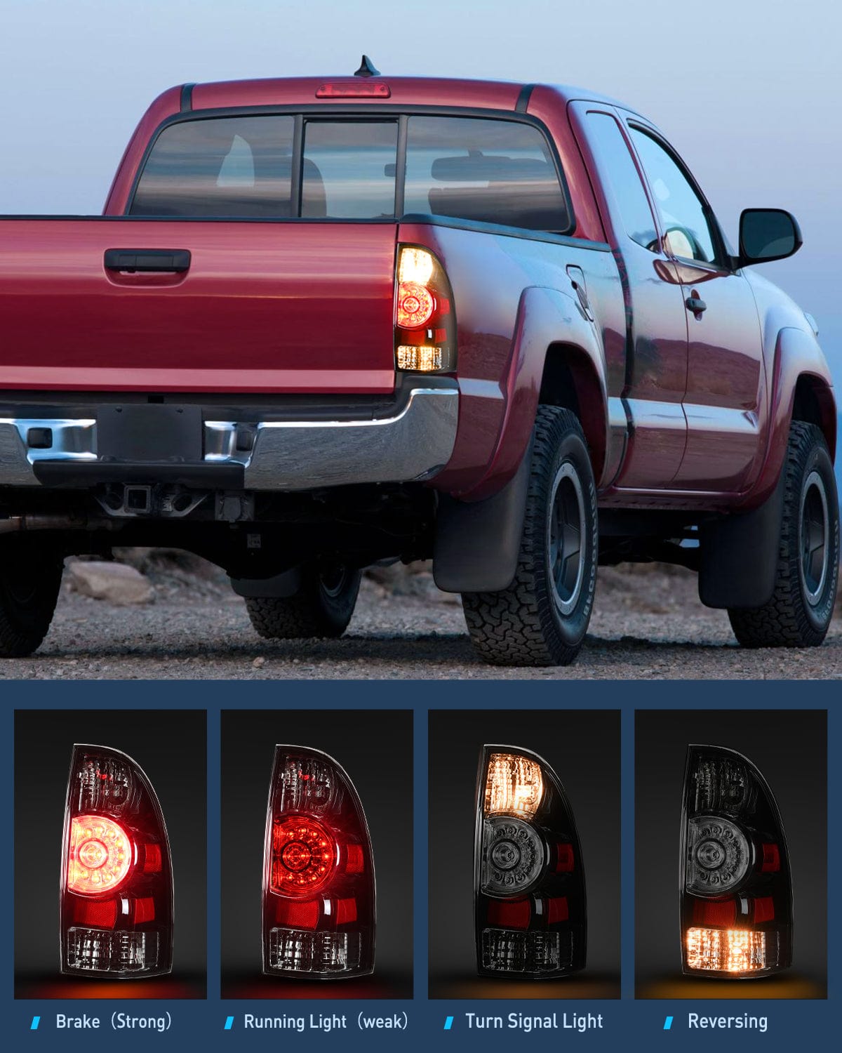 Taillight Assembly Taillight Assembly Compatible with Toyota Tacoma 2005 2006 2007 2008 2009 2010 2011 2012 2013 2014 2015 Rear Lamp Replacement Black Housing LED Lens Passenger Side