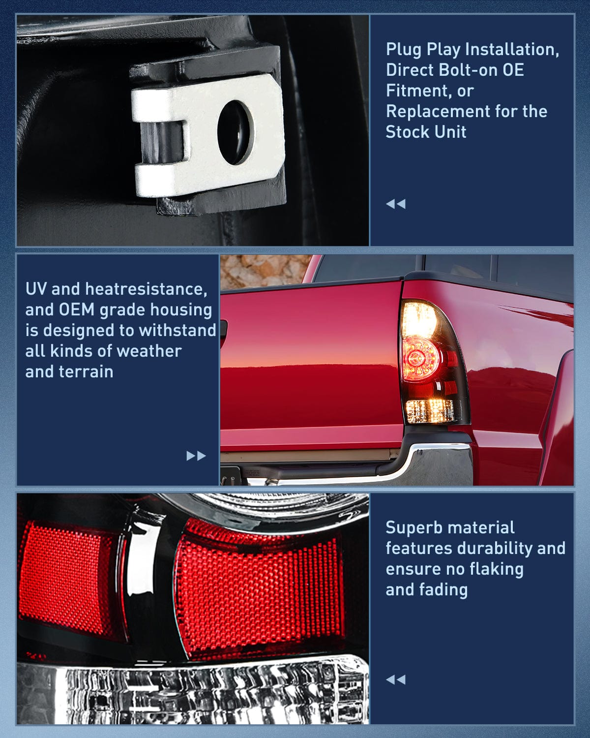 Taillight Assembly Taillight Assembly Compatible with Toyota Tacoma 2005 2006 2007 2008 2009 2010 2011 2012 2013 2014 2015 Rear Lamp Replacement Black Housing LED Lens Passenger Side