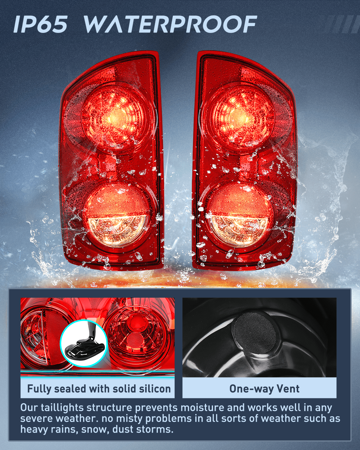 Taillight Assembly Headlight and Taillight Assembly Combo Compatible with 2007 2008 2009 Dodge Ram 1500 2500 3500 OE Style Chrome Housing Amber Reflector with Red Housing Tail Lights