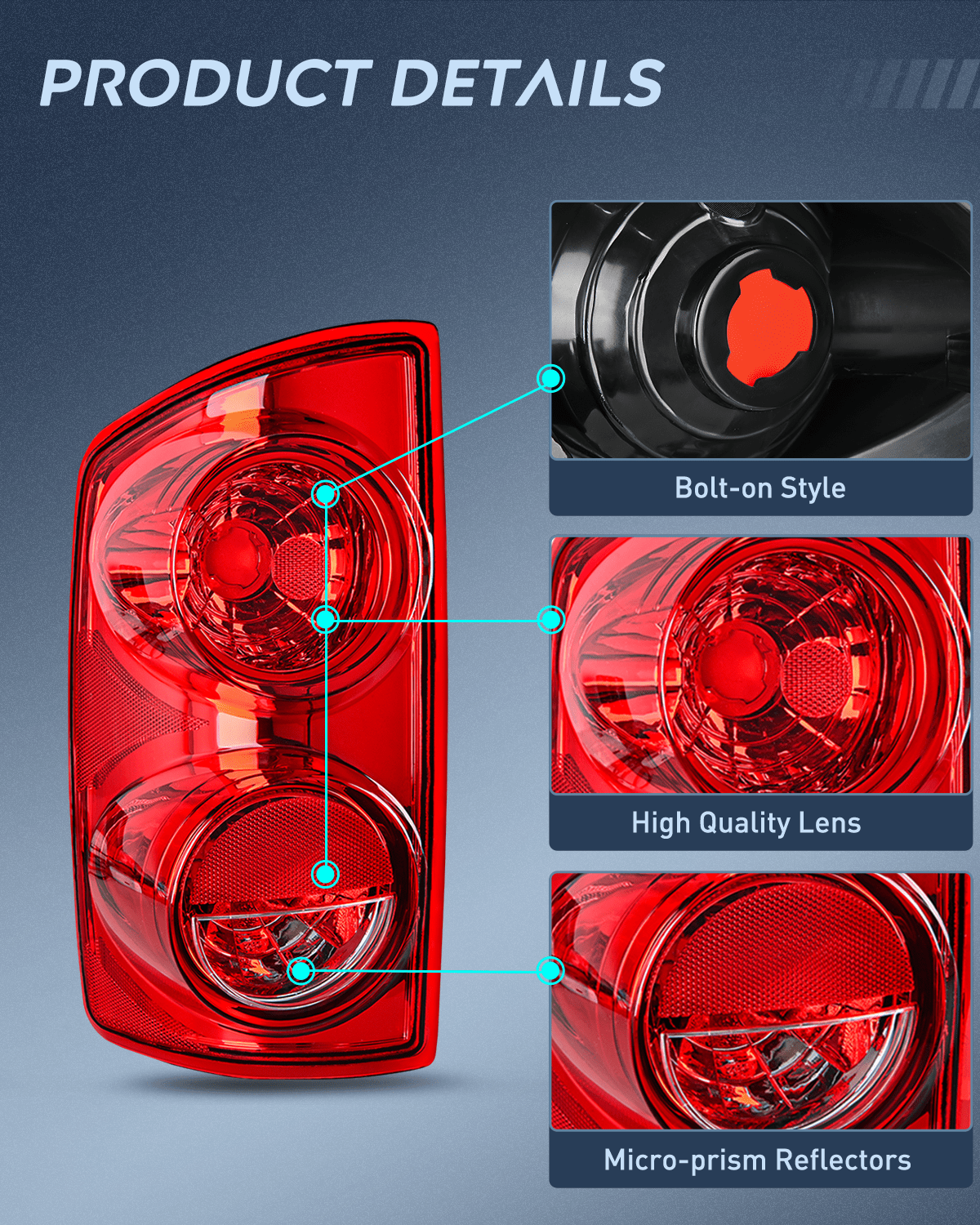 Taillight Assembly Headlight and Taillight Assembly Combo Compatible with 2007 2008 2009 Dodge Ram 1500 2500 3500 OE Style Chrome Housing Amber Reflector with Red Housing Tail Lights