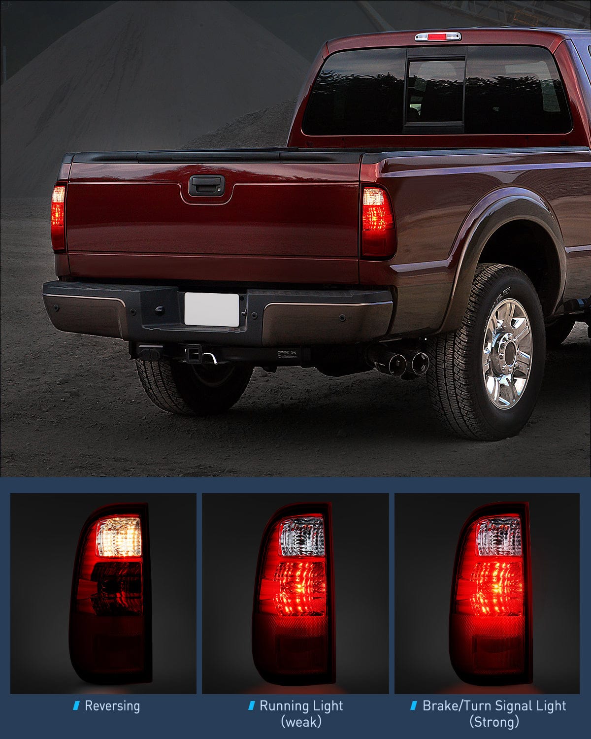 Taillight Assembly Taillight Assembly Compatible with 2008 2009 2010 2011 2012 2013 2014 2015 2016 Ford F250 F350 F450 Super Duty Rear Lamp Replacement OE Style Driver Side Dark Red