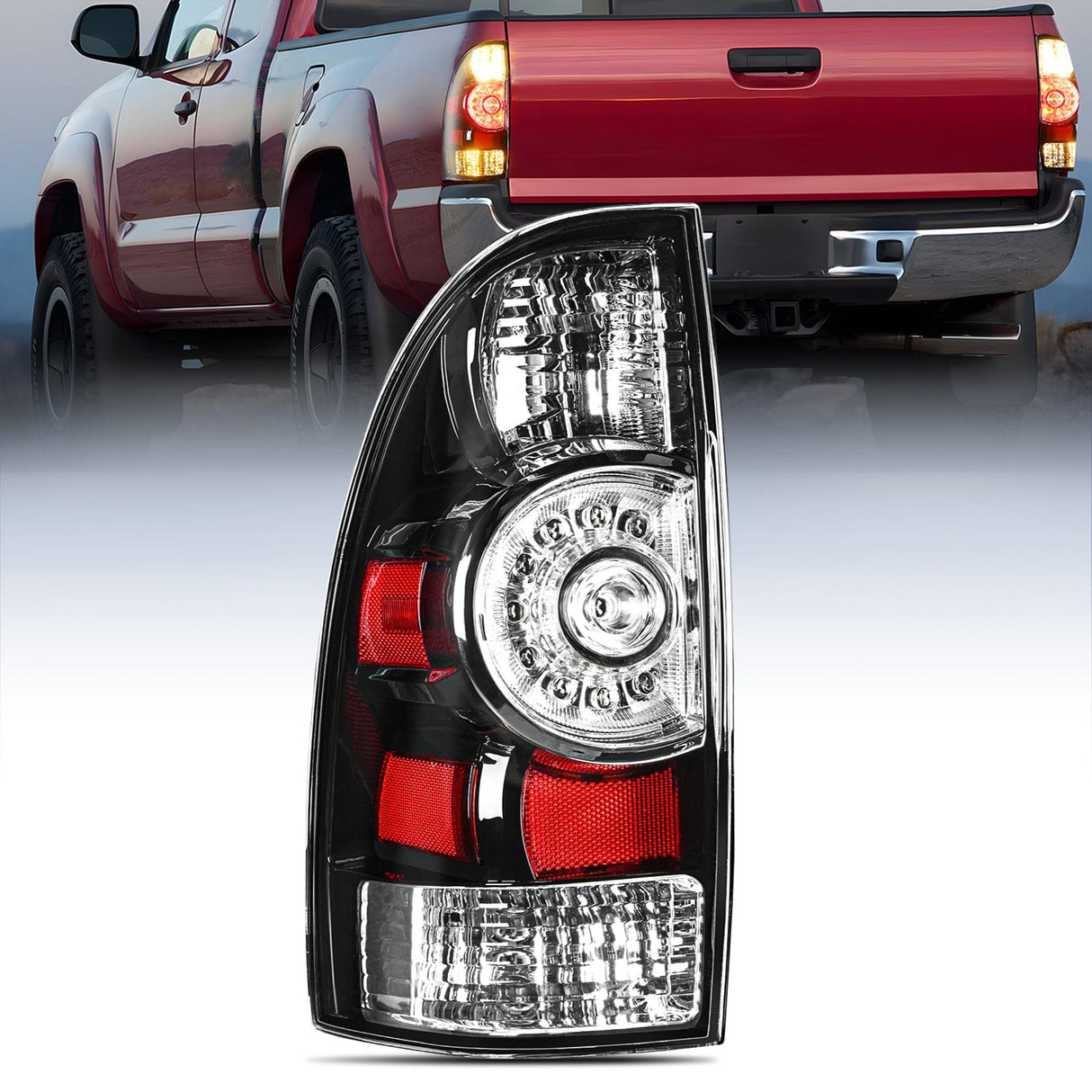Taillight Assembly Taillight Assembly Compatible with Toyota Tacoma 2005 2006 2007 2008 2009 2010 2011 2012 2013 2014 2015 Rear Lamp Replacement Black Housing LED Lens Driver Side