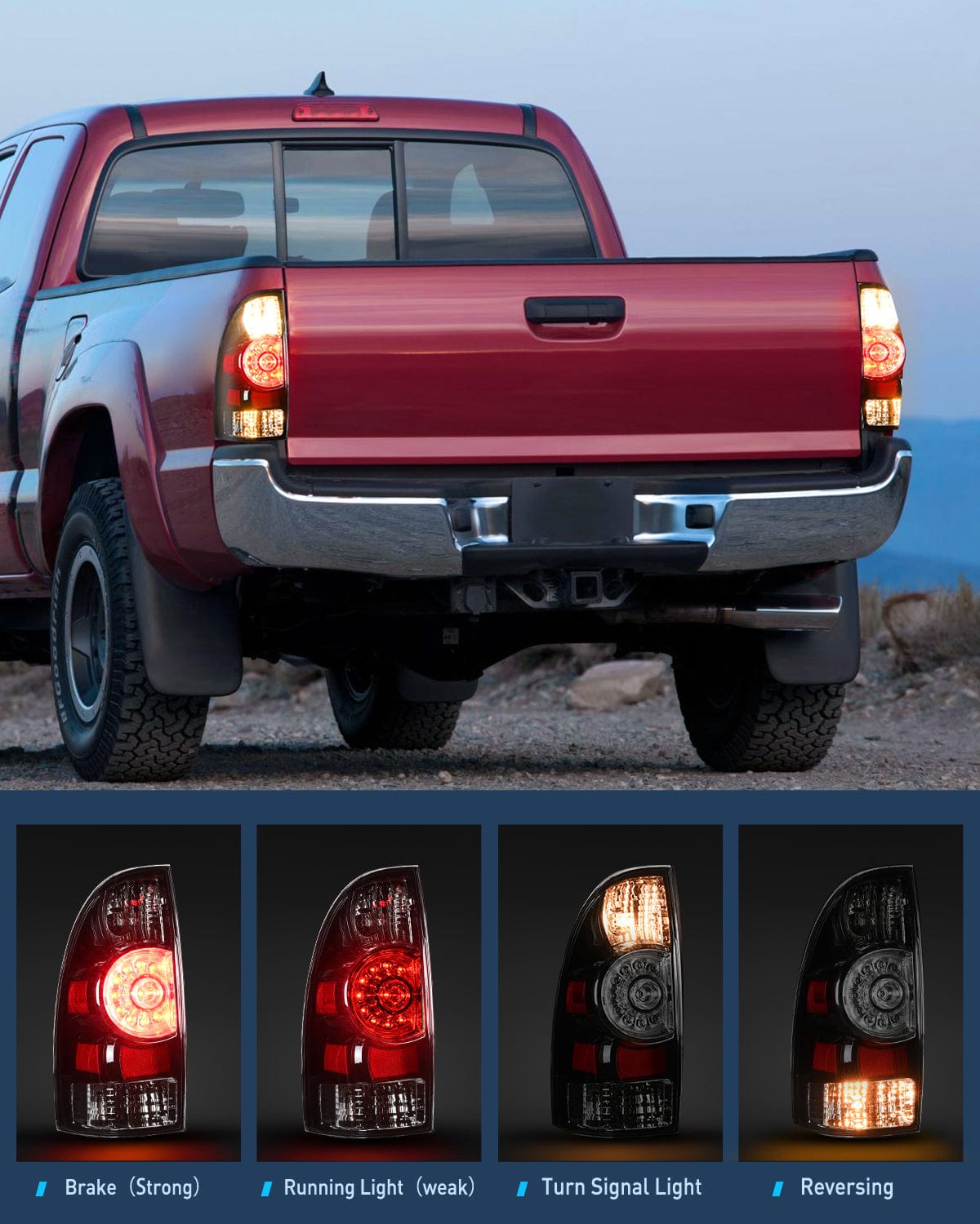 Taillight Assembly Taillight Assembly Compatible with Toyota Tacoma 2005 2006 2007 2008 2009 2010 2011 2012 2013 2014 2015 Rear Lamp Replacement Black Housing LED Lens Driver Side