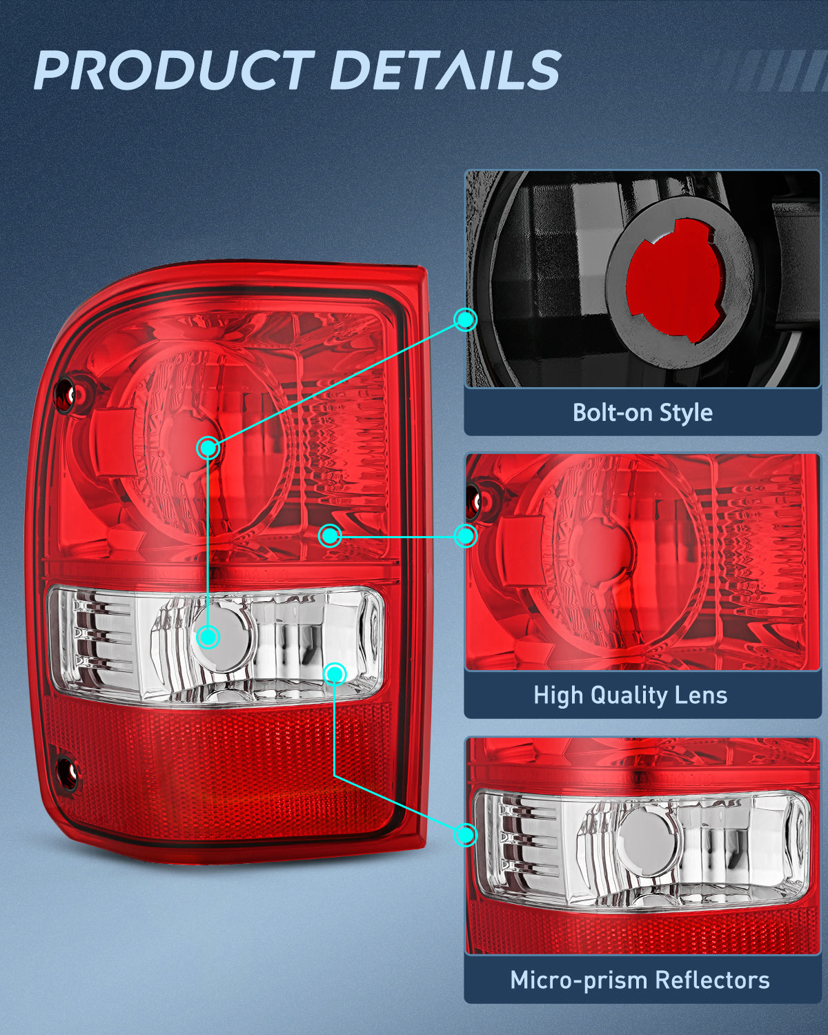 Taillight Assembly Taillight Assembly Compatible with 2001 2002 2003 2004 2005 2006 2007 2008 2009 2010 2011 Ford Ranger without STX Model Rear Lamp OE Style Driver and Passenger Side Red Lens
