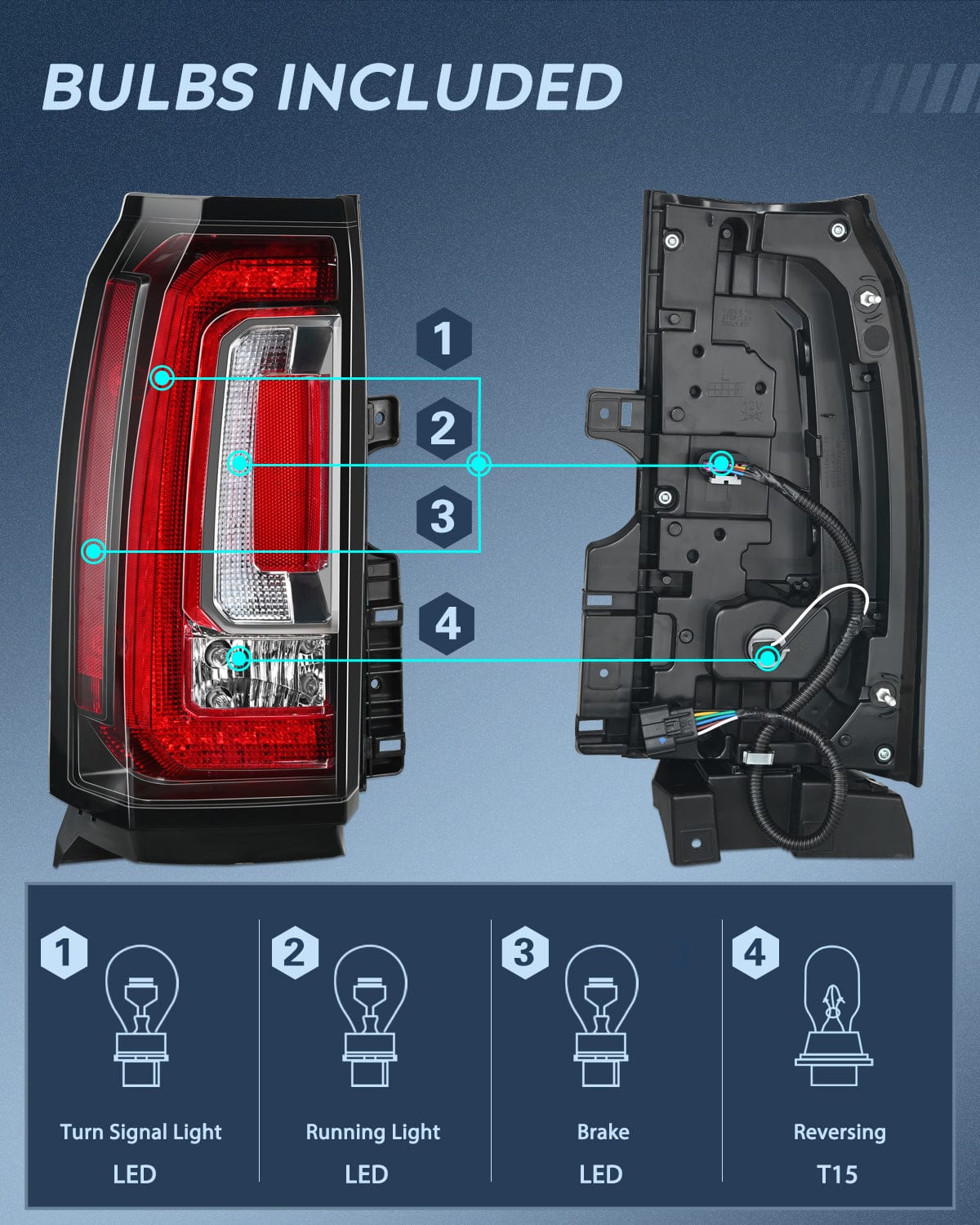 Taillight Assembly Nilight Taillight Assembly Compatible with 2015 2016 2017 2018 2019 2020 GMC Yukon and Yukon XL 2015-2018 submodel Denali SLE SLT LED Type Tail Lights Rear Lamp Replacement Driver and Passenger Side