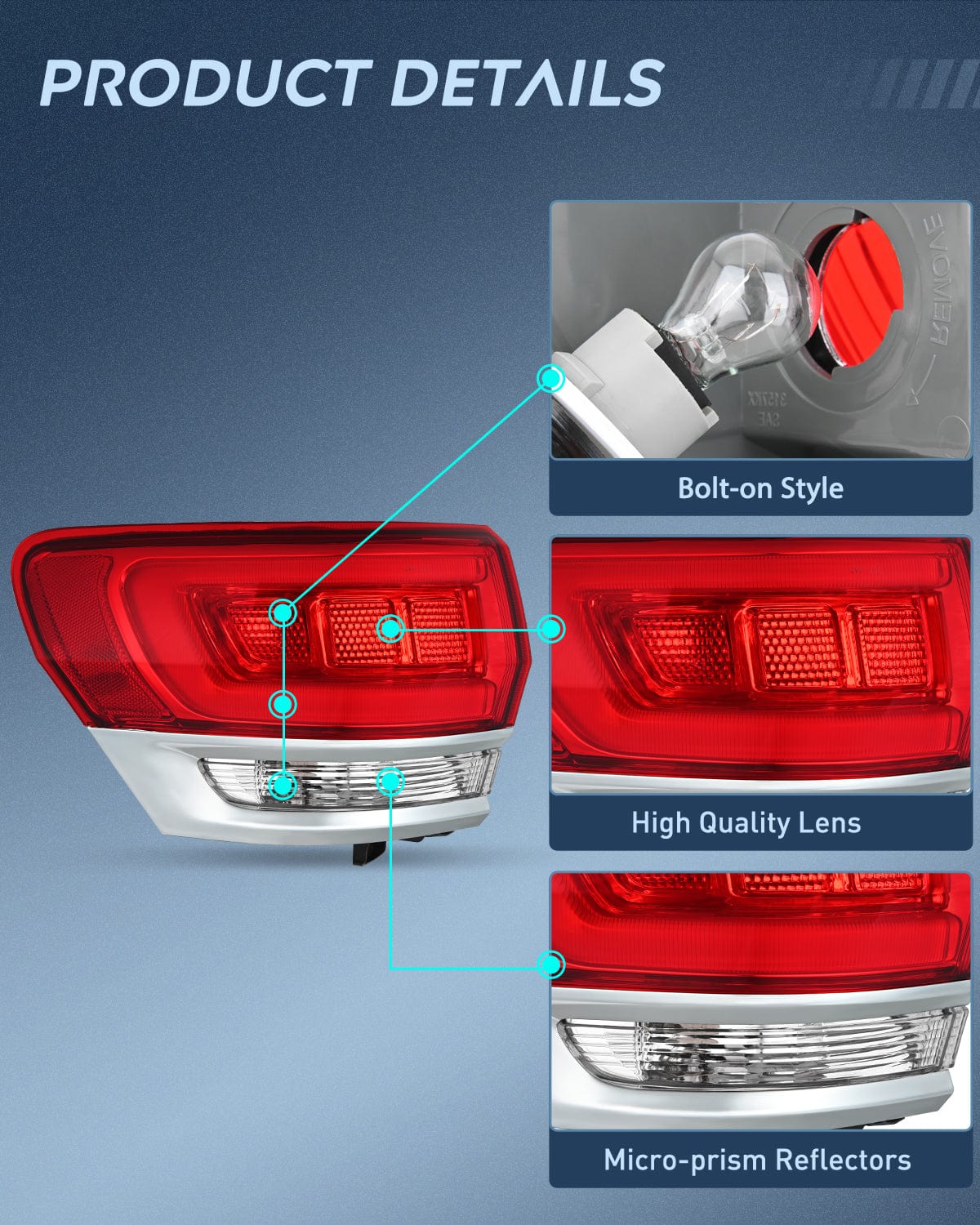 Taillight Assembly Taillight Assembly Compatible with 2014 2015 2016 2017 2018 2019 2020 Jeep Grand Cherokee Laredo/Limited/Overland/Summit Tail Lights Driver and Passenger Side w/Bulbs 4 PCS
