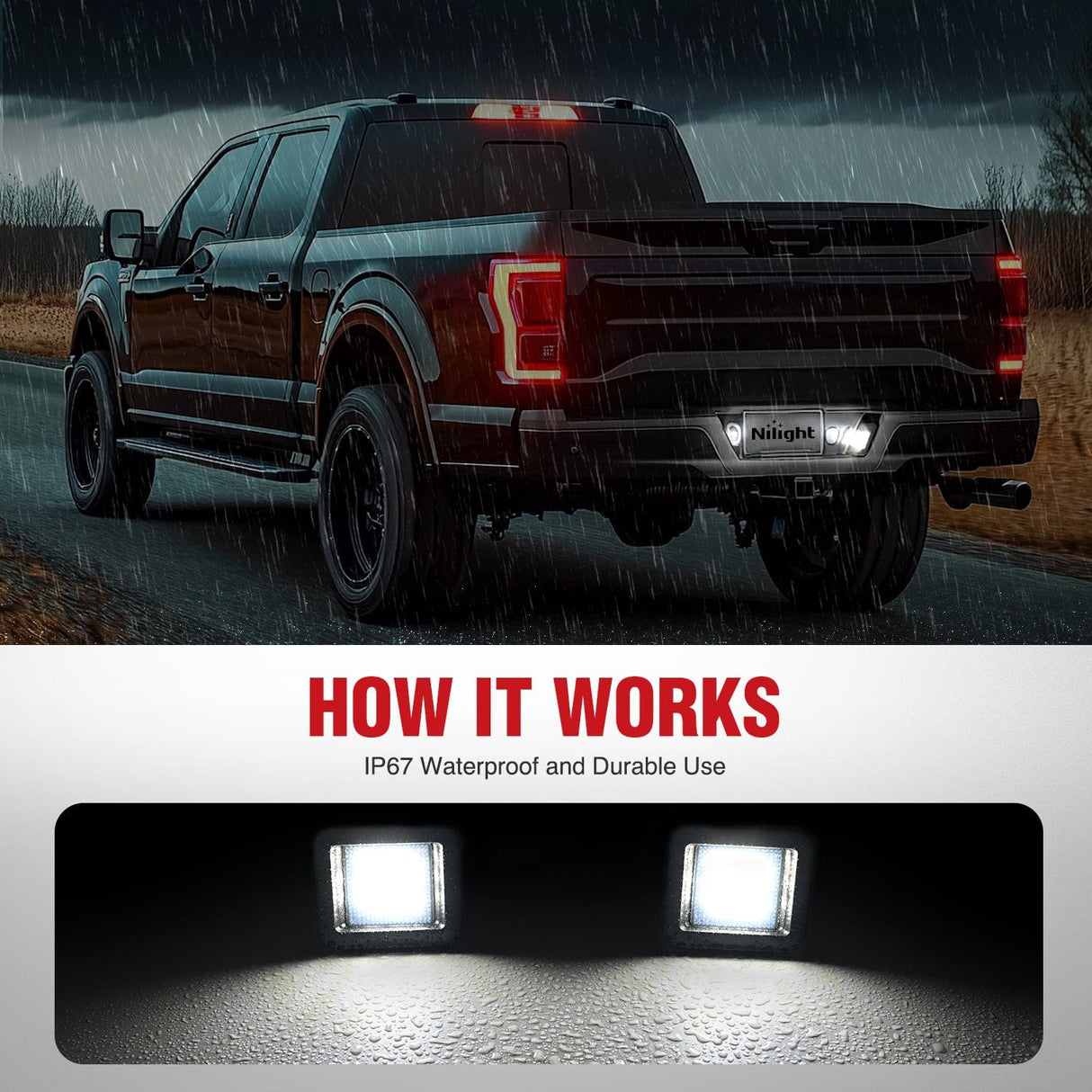 Tail Brake Turn Reverse Lights License Plate Lights Compatible with 2015 2016 2017 2018 2019 2020 F150 Raptor Smoke Lens Black Housing 6000K White 2PCS Pack