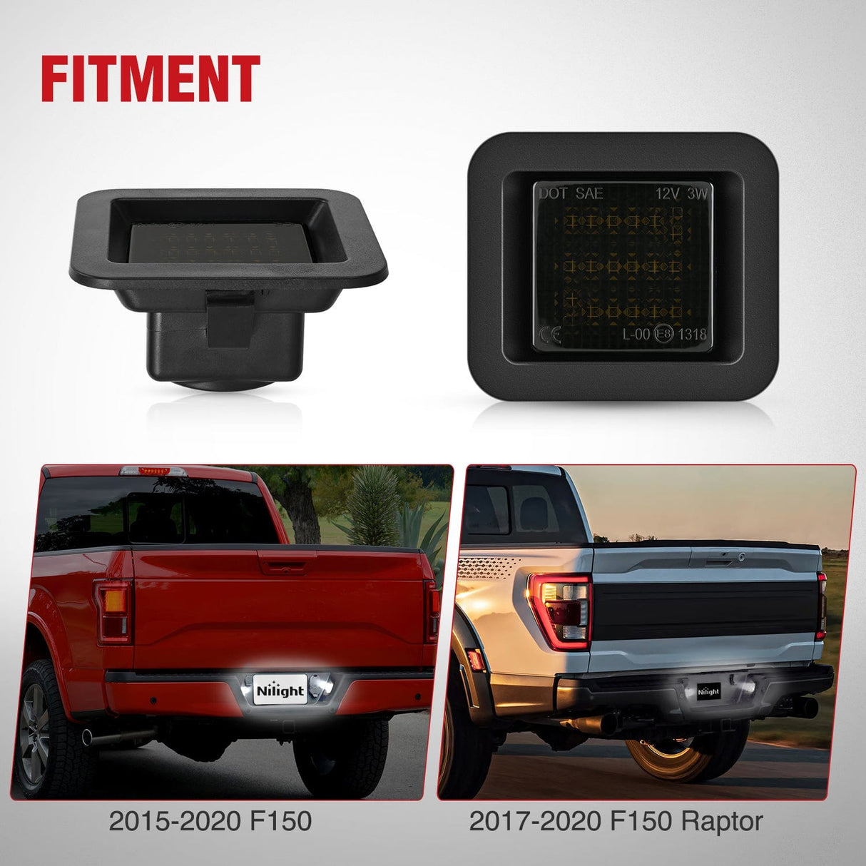 Tail Brake Turn Reverse Lights License Plate Lights Compatible with 2015 2016 2017 2018 2019 2020 F150 Raptor Smoke Lens Black Housing 6000K White 2PCS Pack