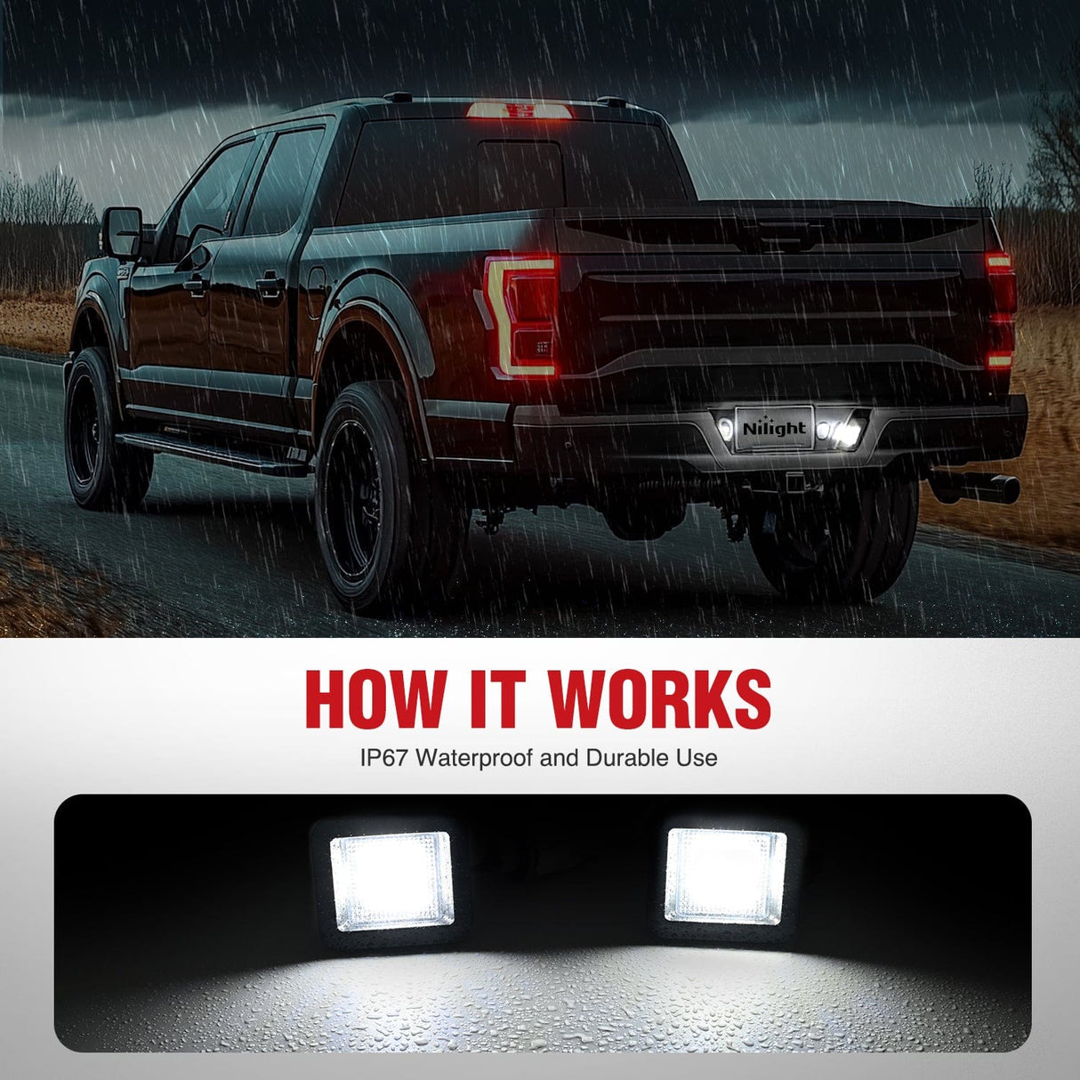 Tail Brake Turn Reverse Lights License Plate Lights Compatible with 2015 2016 2017 2018 2019 2020 F150 Raptor Clear Lens Black housing 6000K White 2PCS Pack