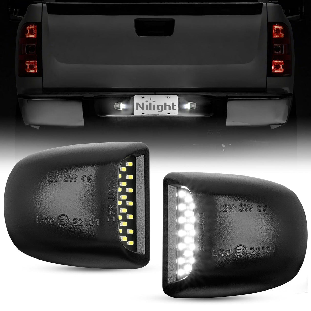Tail Brake Turn Reverse Lights License Plate Lights Compatible with 1999-2001 2002 2003 2004 2005 2006 2007 2008 2009 2010 2011 2012 2013 Chevy Silverado 1500 2500 3500 GMC Sierra Black housing 6000K White 2PCS Pack
