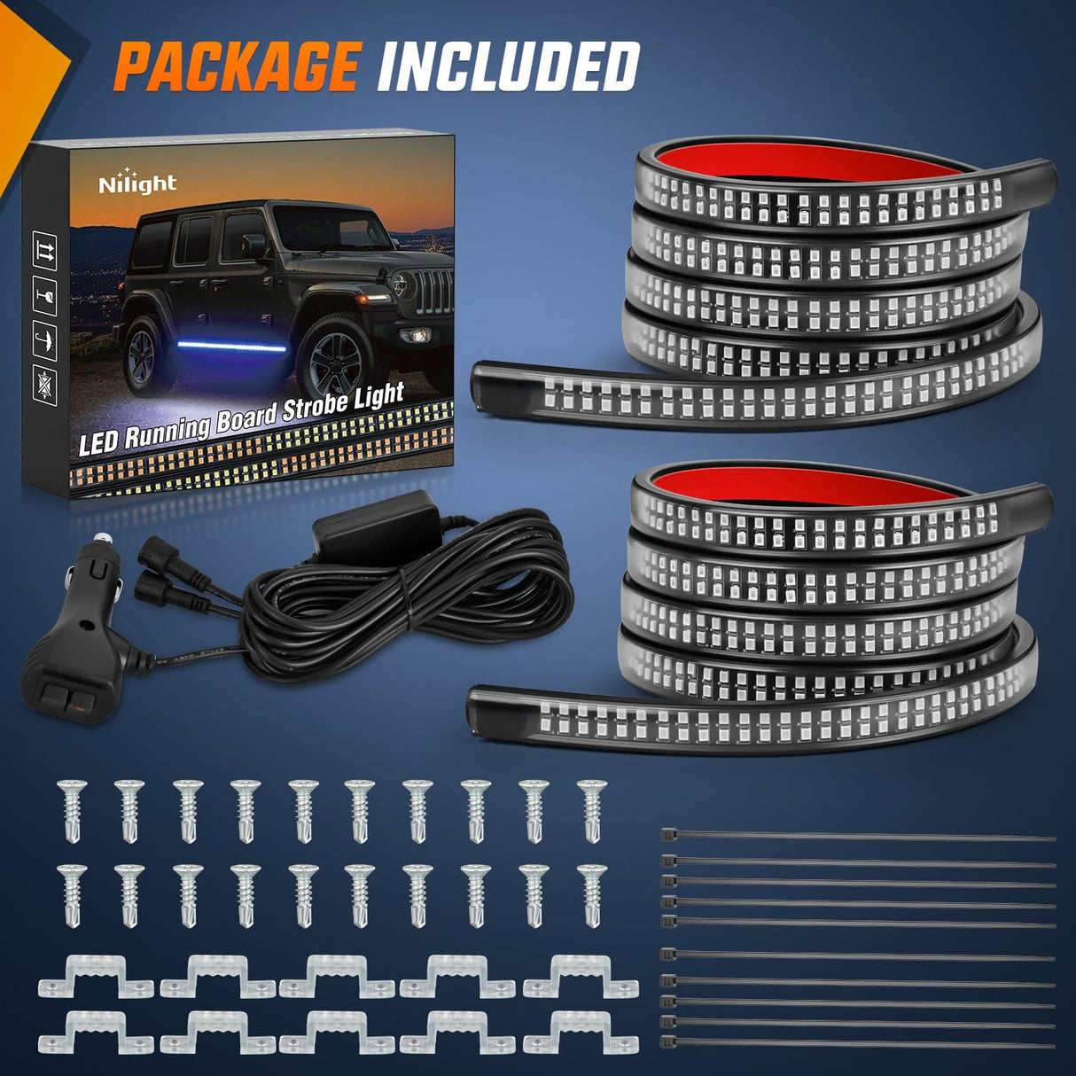 Led light Strip 2PCS 70 Inch Emergency Strobe Light Strip 1125 LED Running Board Lights Blue Flexible Side Flashing Warning Caution Safety Waterproof for Truck Construction Vehicles Pickup