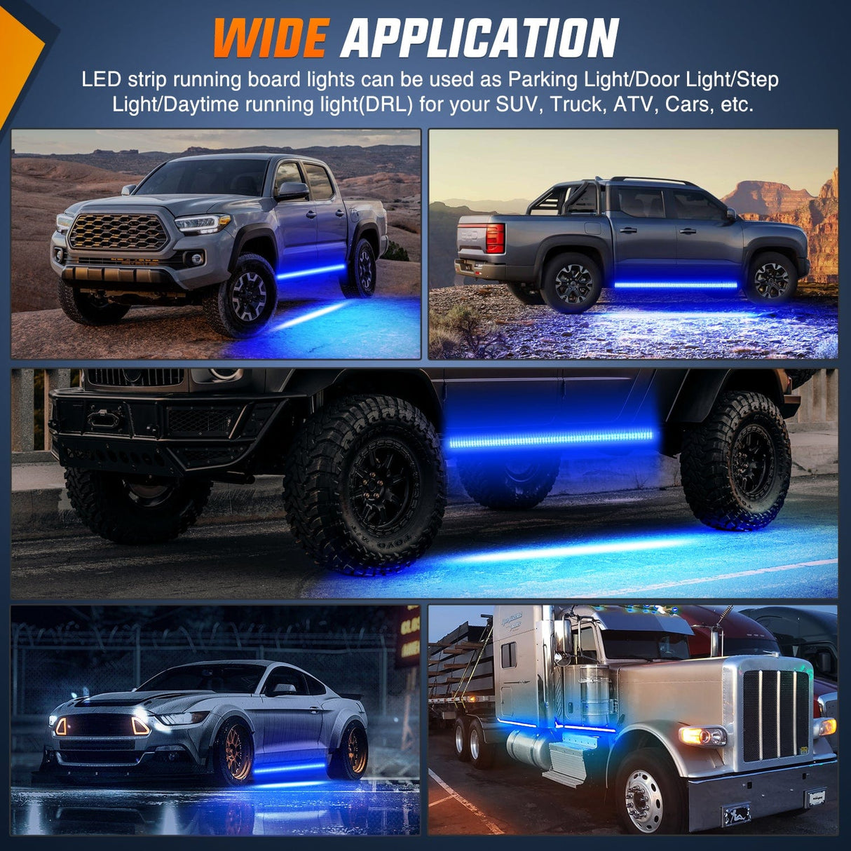 Led light Strip 2PCS 70 Inch Emergency Strobe Light Strip 1125 LED Running Board Lights Blue Flexible Side Flashing Warning Caution Safety Waterproof for Truck Construction Vehicles Pickup