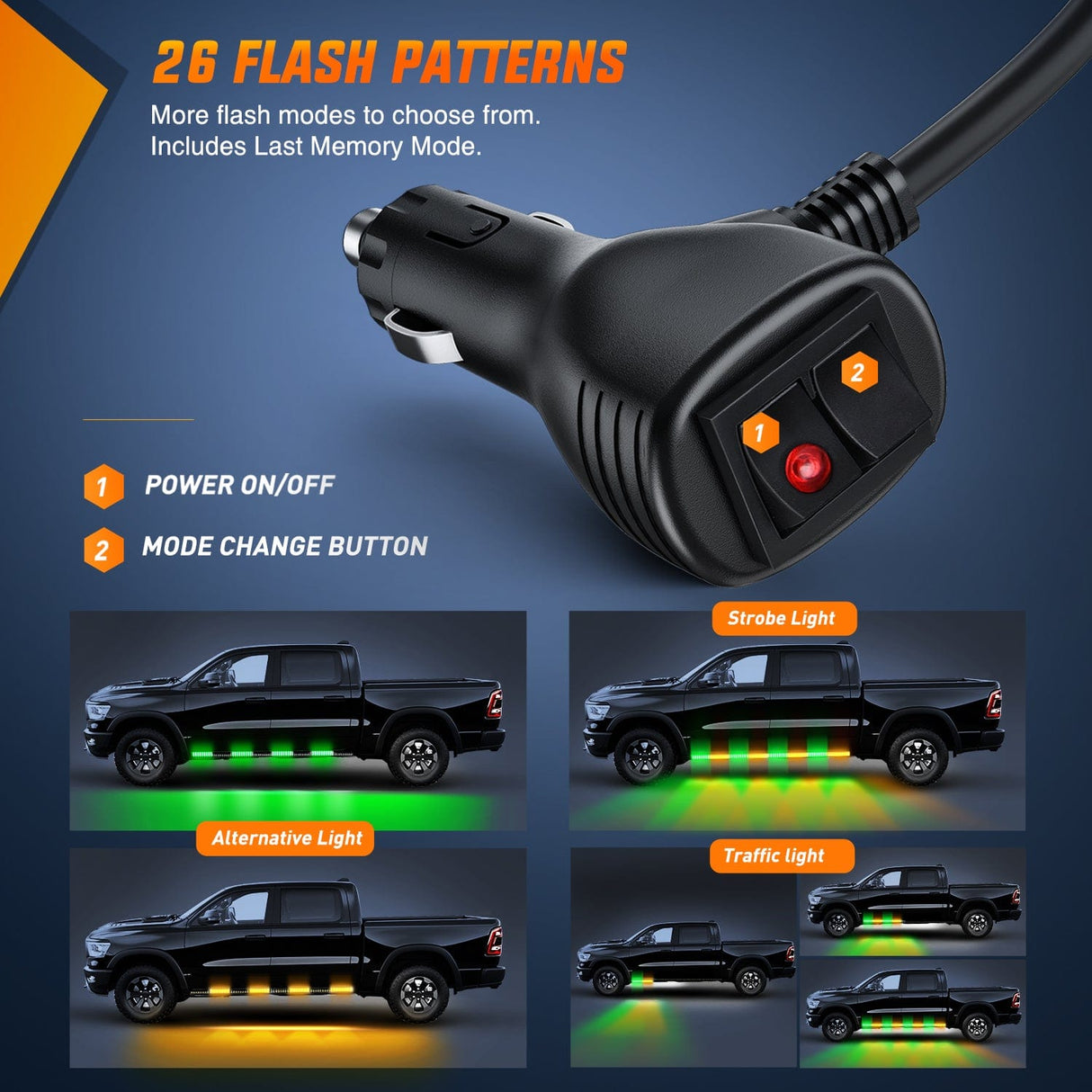 Led light Strip 2PCS 70 Inch Emergency Strobe Light Strip 1125 LED Running Board Lights Amber Green Flexible Side Flashing Warning Caution Safety Waterproof for Truck Construction Vehicles Pickup