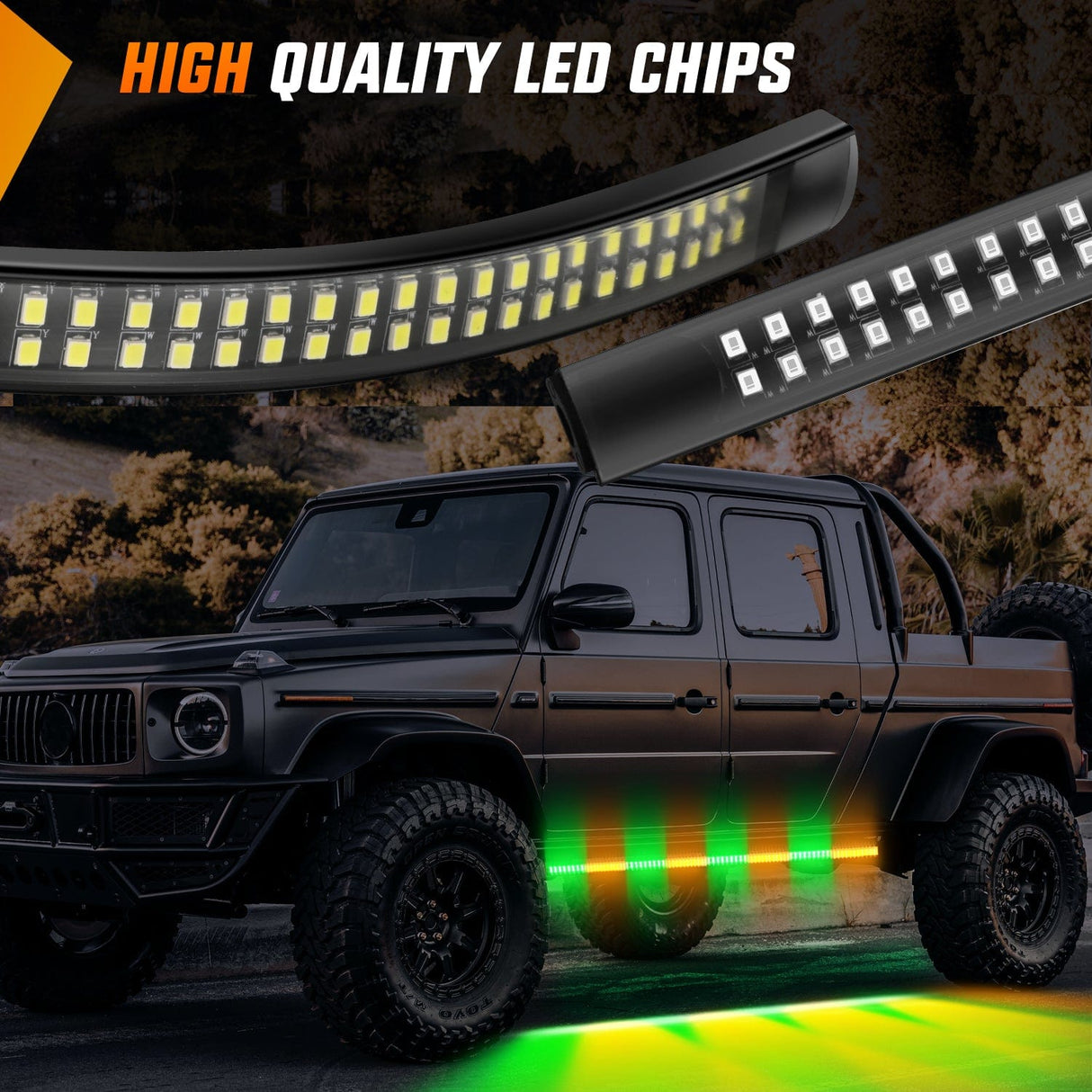 Led light Strip 2PCS 70 Inch Emergency Strobe Light Strip 1125 LED Running Board Lights Amber Green Flexible Side Flashing Warning Caution Safety Waterproof for Truck Construction Vehicles Pickup