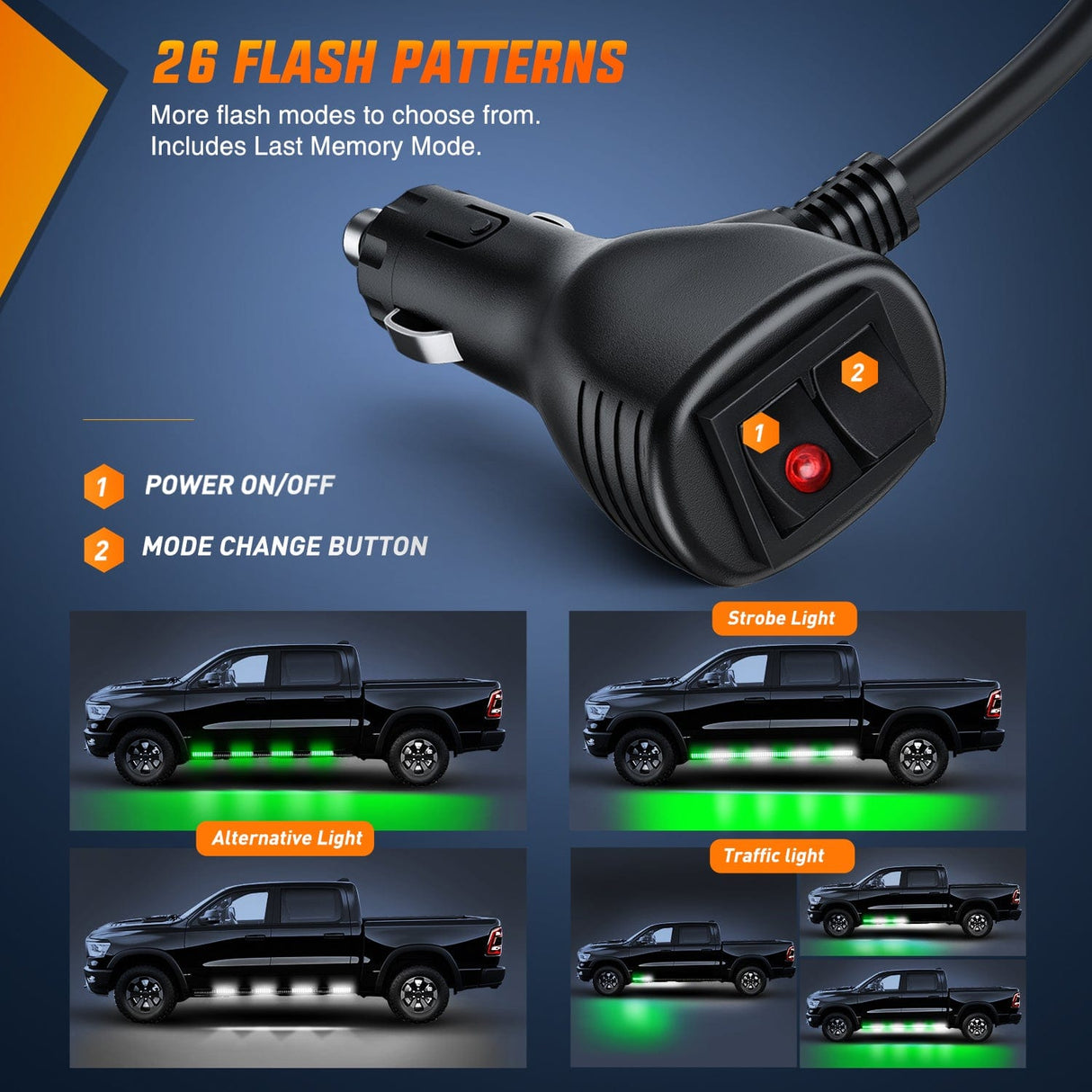 Led light Strip 2PCS 70 Inch Emergency Strobe Light Strip 1125 LED Running Board Lights Green White Flexible Side Flashing Warning Caution Safety Waterproof for Truck Construction Vehicles Pickup