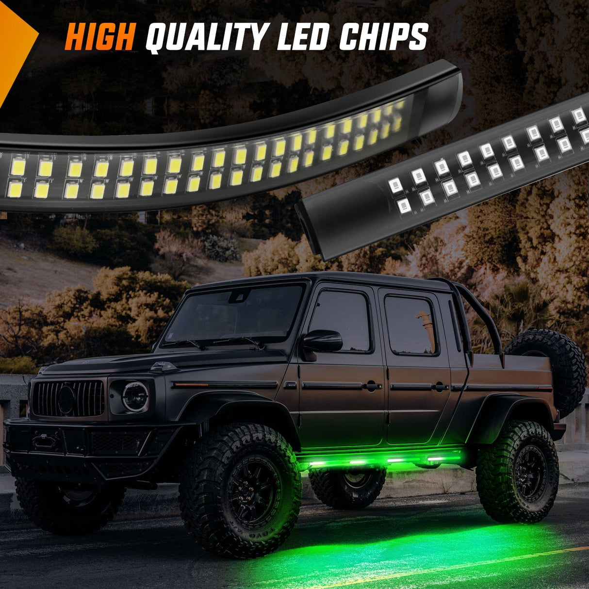 Led light Strip 2PCS 70 Inch Emergency Strobe Light Strip 1125 LED Running Board Lights Green White Flexible Side Flashing Warning Caution Safety Waterproof for Truck Construction Vehicles Pickup