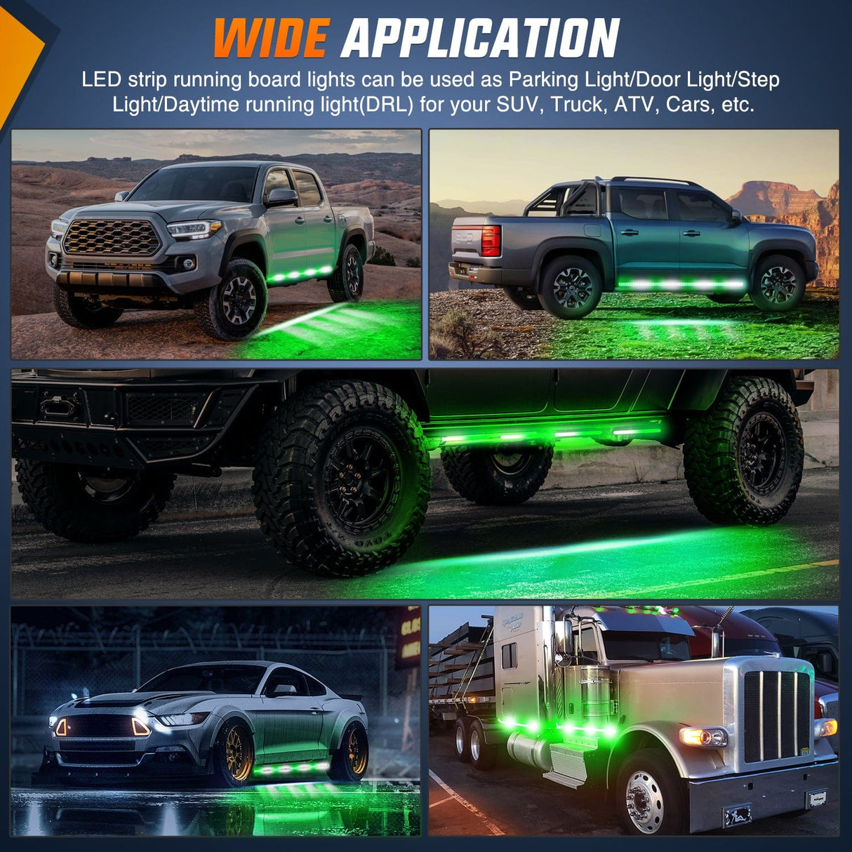 Led light Strip 2PCS 70 Inch Emergency Strobe Light Strip 1125 LED Running Board Lights Green White Flexible Side Flashing Warning Caution Safety Waterproof for Truck Construction Vehicles Pickup