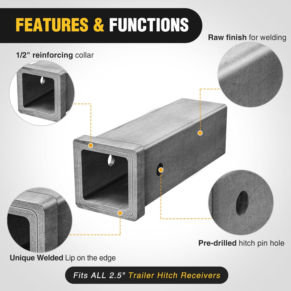 Trailer Hitch Hitch Adapter 2.5" x 10" Combo Bar Trailer Receiver Tube Weld-on Raw Steel Hitch Bar