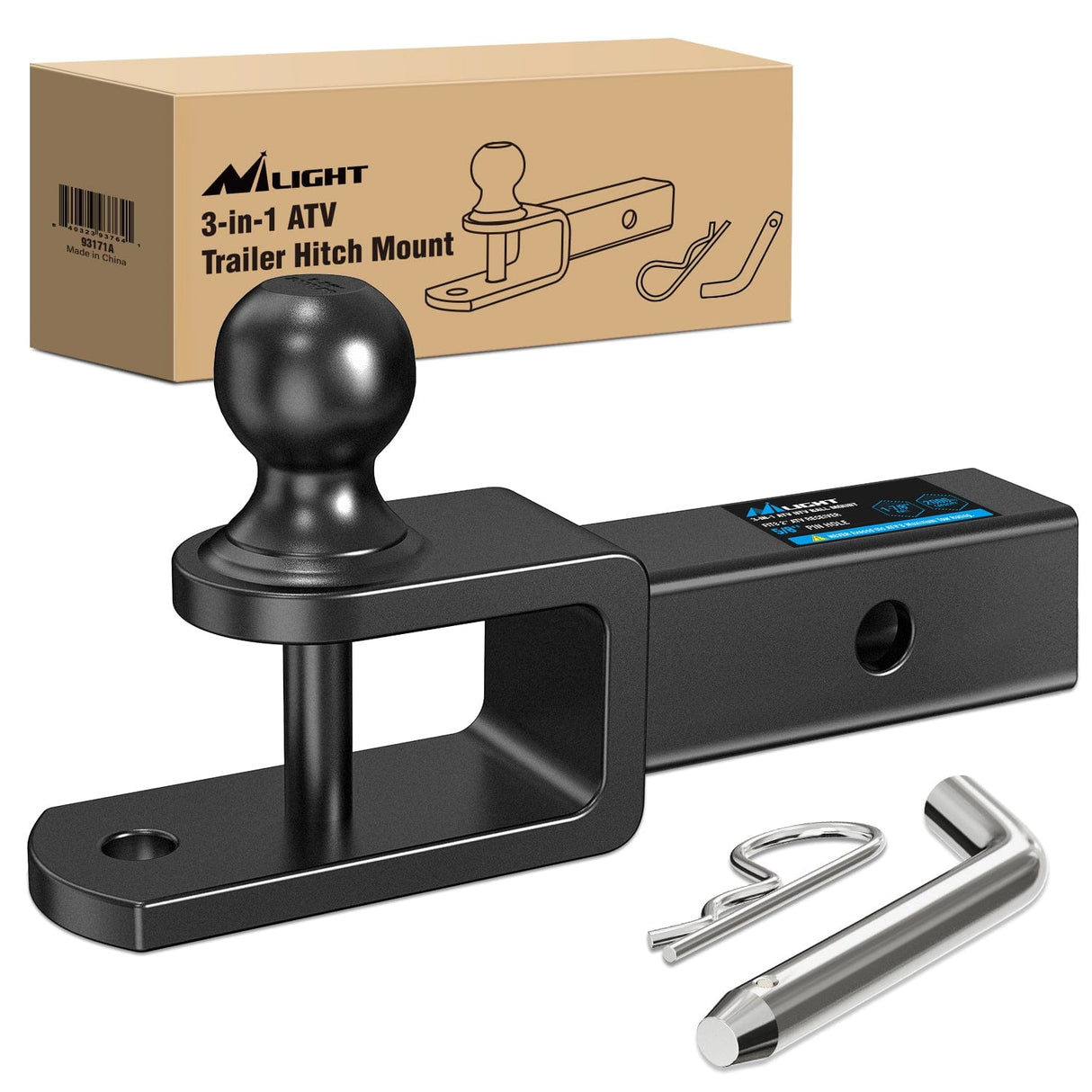 Trailer Hitch 3 in 1 ATV UTV Multi Hitch Mount with 1-7/8 inch Ball Hitch Rated 2000 LBS Fits 2 Inch Receiver Winch Strap Loop Rated 5000 LBS