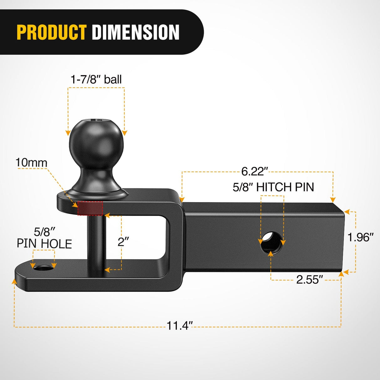 Trailer Hitch 3 in 1 ATV UTV Multi Hitch Mount with 1-7/8 inch Ball Hitch Rated 2000 LBS Fits 2 Inch Receiver Winch Strap Loop Rated 5000 LBS
