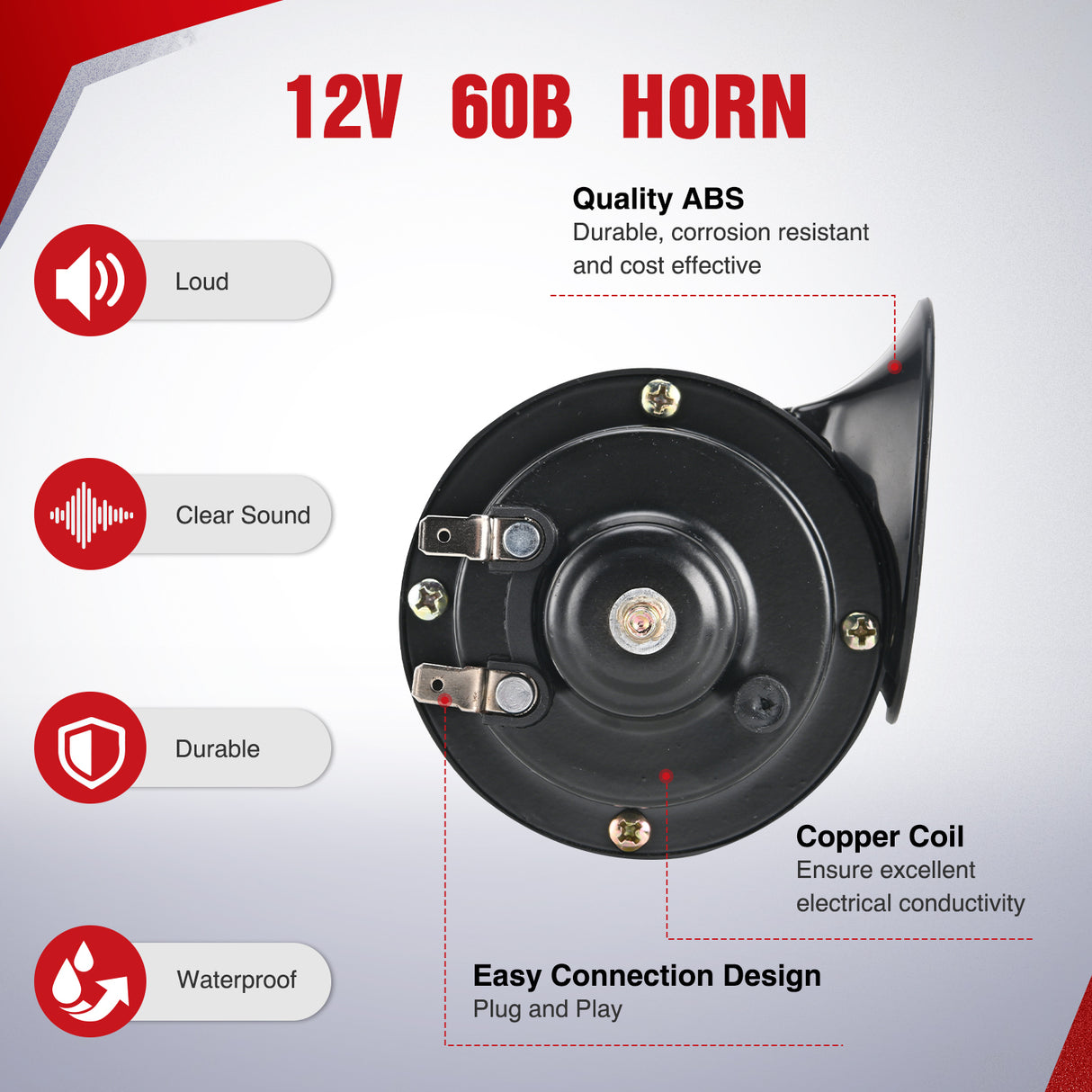 12V UTV Horn Wiring Harness Kit with Blue LED Momentary Rocker Switch 60DB Horn Compatible with Polaris RZR Ranger Can Am Kawasaki Teryx Arctic Cat Yamaha Rhino Golf Cart Tractors