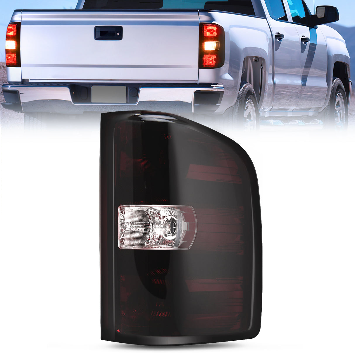 Taillight Assembly Compatible with 2007 2008 2009 2010 2011 2012 2013 2013 2014 Chevy Silverado 1500 2500HD 3500HD 2007-2013 GMC Sierra 3500HD Rear Lamp Replacement with Dark Red Lens Passenger