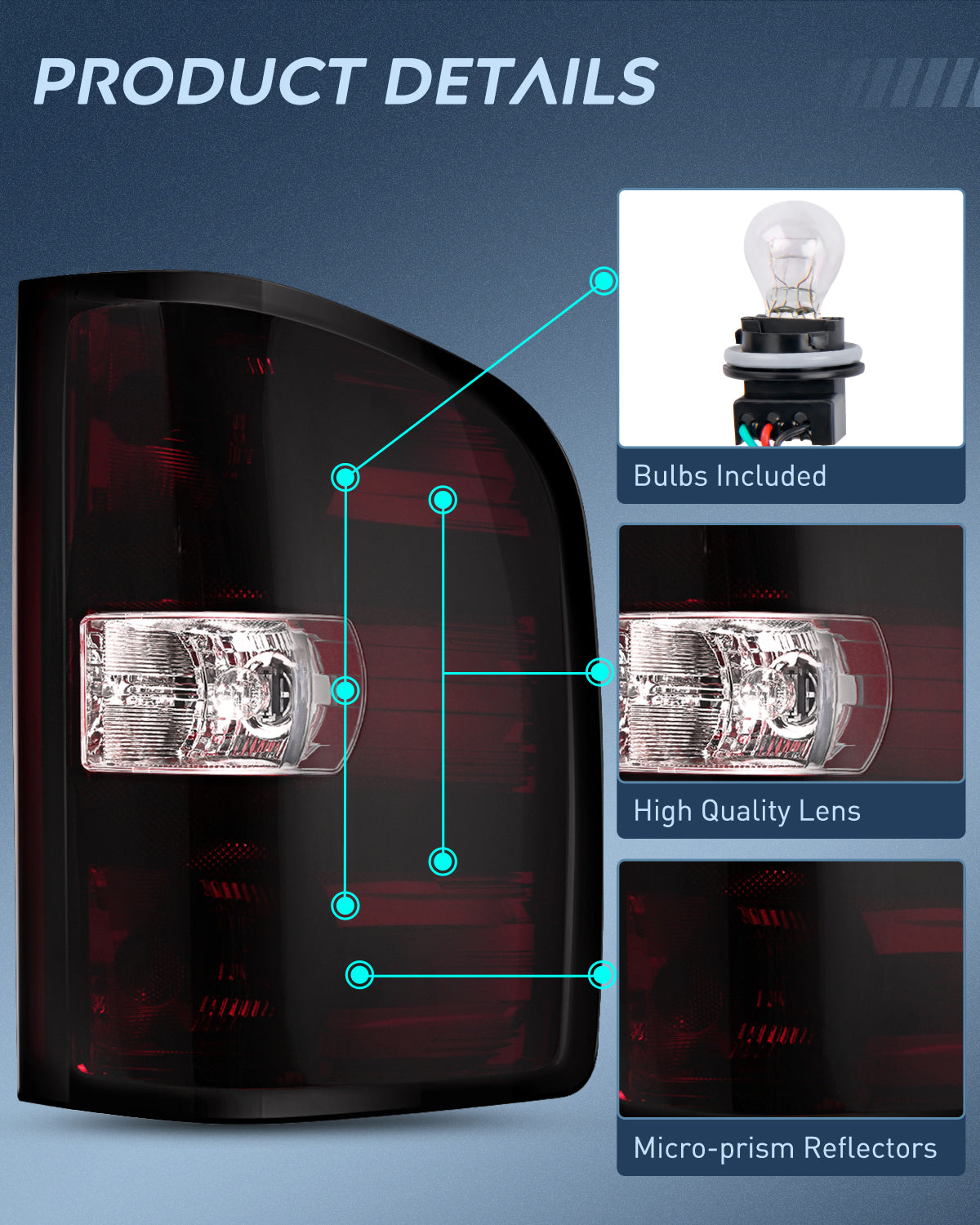 Taillight Assembly Compatible with 2007 2008 2009 2010 2011 2012 2013 2013 2014 Chevy Silverado 1500 2500HD 3500HD 2007-2013 GMC Sierra 3500HD Rear Lamp Replacement with Dark Red Lens Passenger