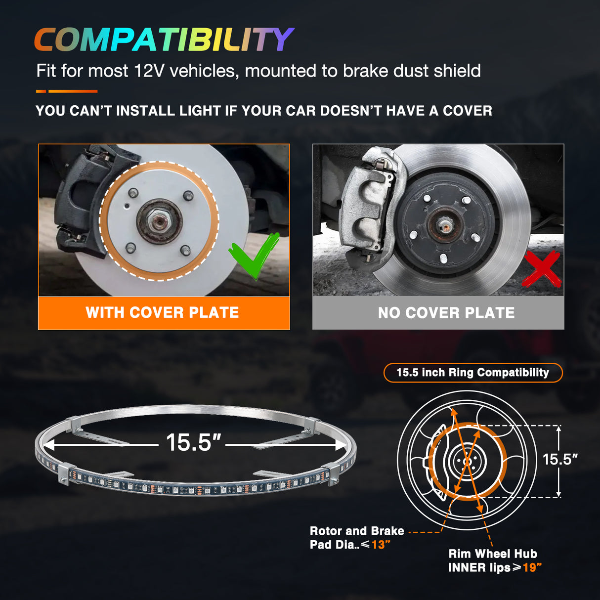4PCS 15.5inch Wheel Ring Lights Deram Color with APP and Remote Control Neon Lights Million Colors w/Turn Signal and Braking Function for Car Van SUV Truck