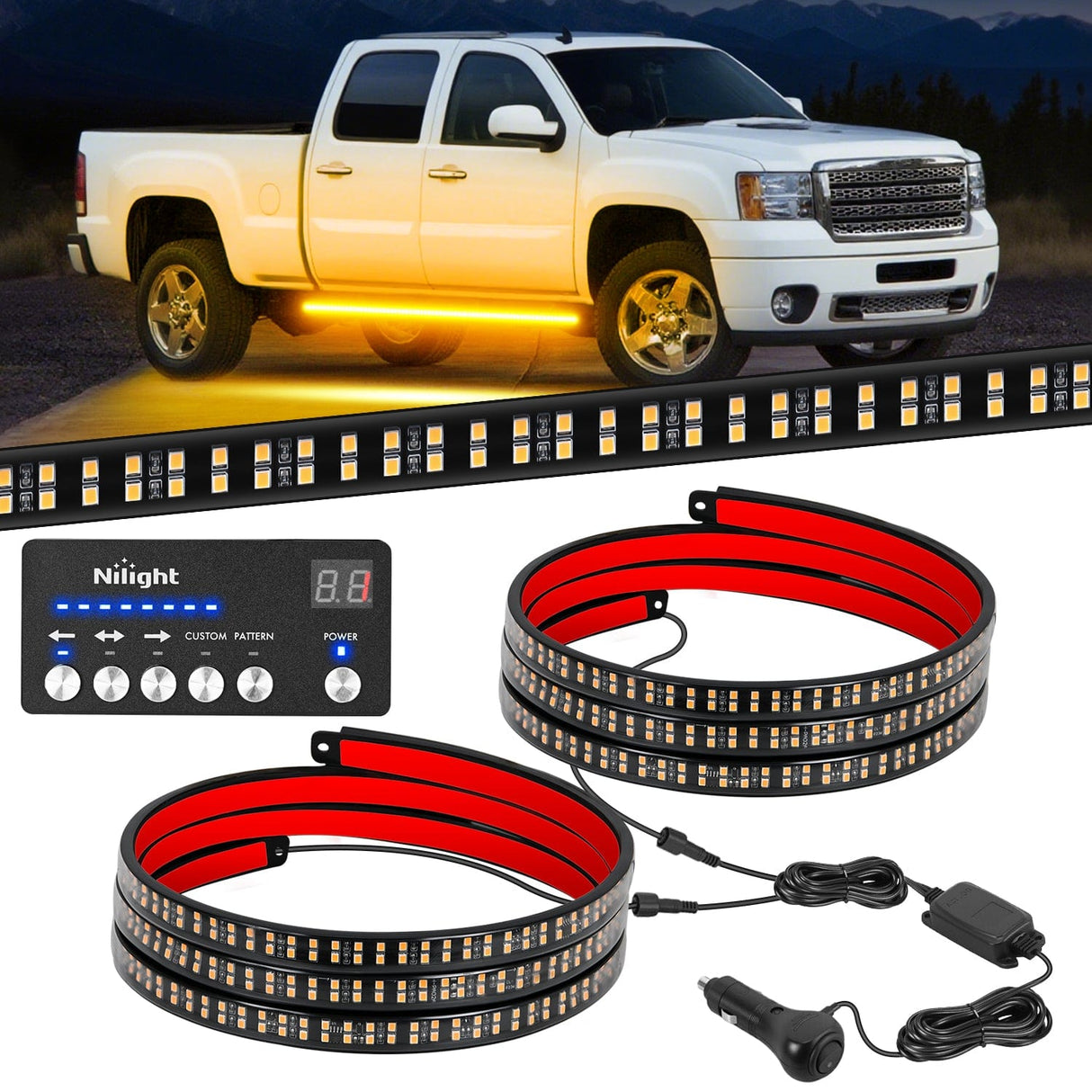 Led light Strip 2PCS 70 Inch Emergency Strobe Light Strip with Controller 864 LED Amber Running Board Lights Flexible Side Flashing Warning Caution Safety Waterproof for Truck Construction Pickup