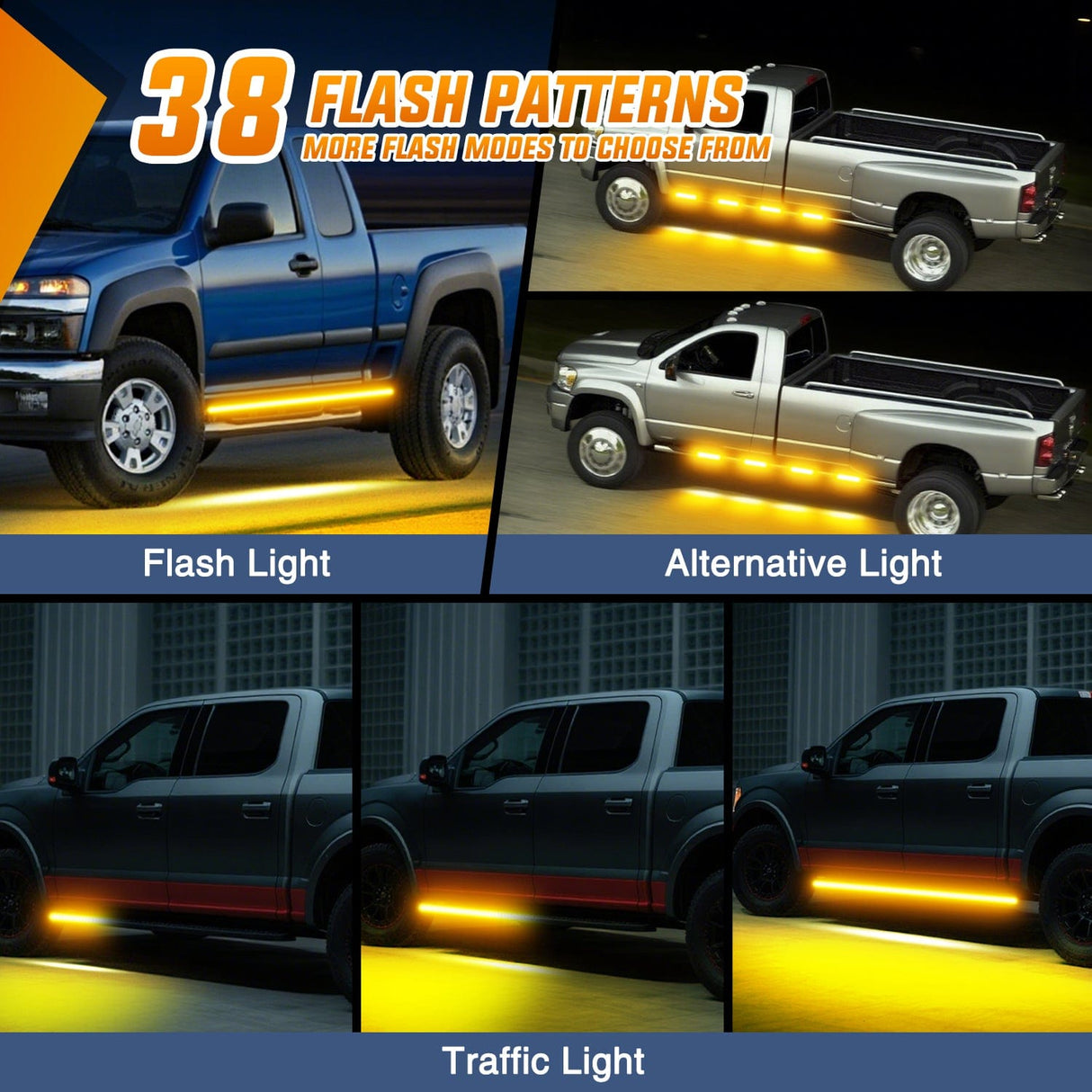 Led light Strip 2PCS 70 Inch Emergency Strobe Light Strip with Controller 864 LED Amber Running Board Lights Flexible Side Flashing Warning Caution Safety Waterproof for Truck Construction Pickup