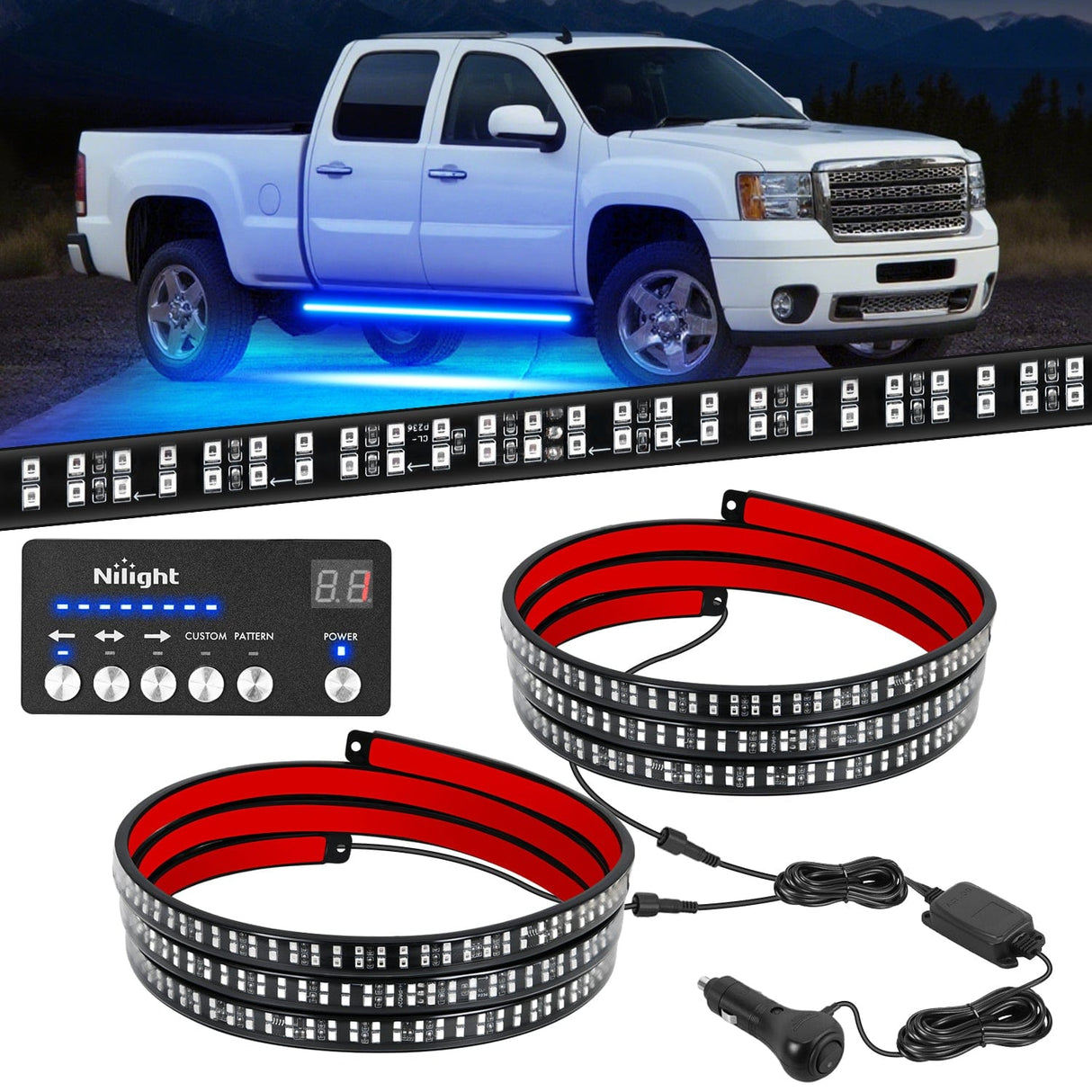 Led light Strip 2PCS 70 Inch Emergency Strobe Light Strip with Controller 864 LED Blue Running Board Lights Flexible Side Flashing Warning Caution Safety Waterproof for Truck Construction Pickup