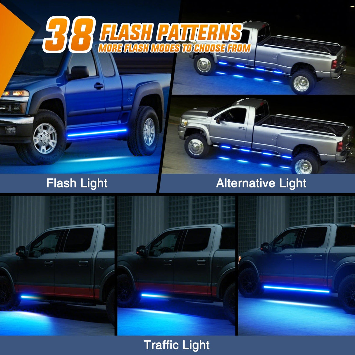 Led light Strip 2PCS 70 Inch Emergency Strobe Light Strip with Controller 864 LED Blue Running Board Lights Flexible Side Flashing Warning Caution Safety Waterproof for Truck Construction Pickup