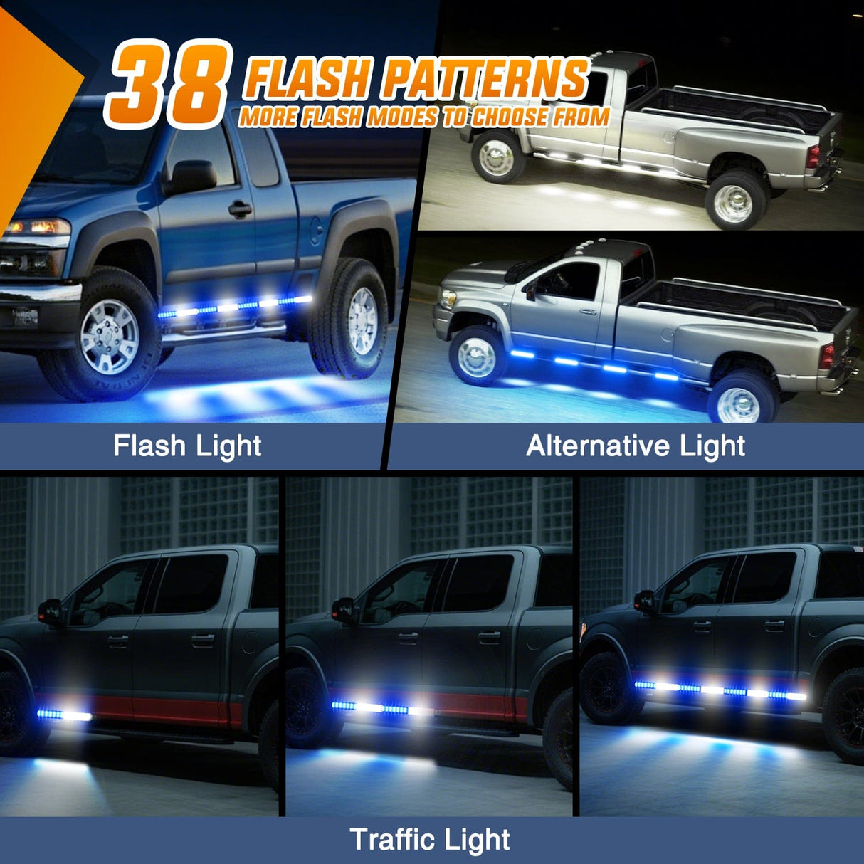 Led light Strip 2PCS 70 Inch Emergency Strobe Light Strip with Controller 864 LED Blue White Running Board Lights Flexible Side Flashing Warning Caution Safety Waterproof for Truck Construction Pickup