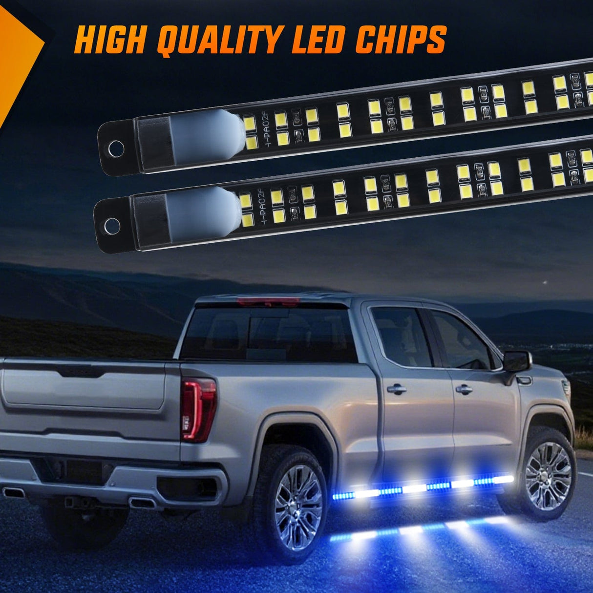 Led light Strip 2PCS 70 Inch Emergency Strobe Light Strip with Controller 864 LED Blue White Running Board Lights Flexible Side Flashing Warning Caution Safety Waterproof for Truck Construction Pickup