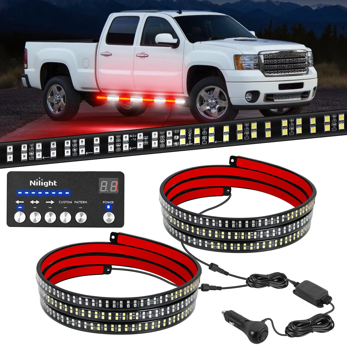 Led light Strip 2PCS 70 Inch Emergency Strobe Light Strip with Controller 864 LED Red White Running Board Lights Flexible Side Flashing Warning Caution Safety Waterproof for Truck Construction Pickup