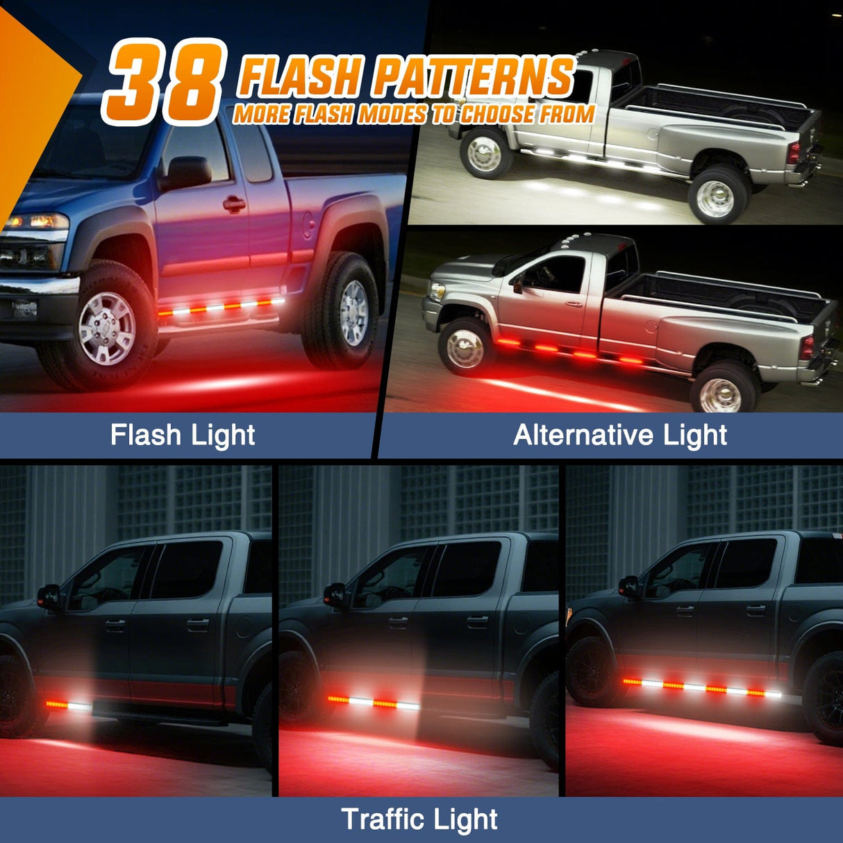 Led light Strip 2PCS 70 Inch Emergency Strobe Light Strip with Controller 864 LED Red White Running Board Lights Flexible Side Flashing Warning Caution Safety Waterproof for Truck Construction Pickup