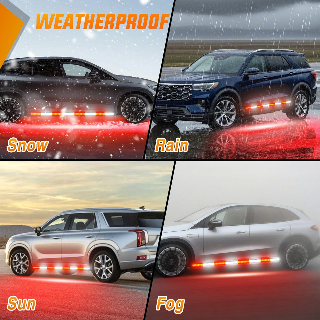 Led light Strip 2PCS 70 Inch Emergency Strobe Light Strip with Controller 864 LED Red White Running Board Lights Flexible Side Flashing Warning Caution Safety Waterproof for Truck Construction Pickup