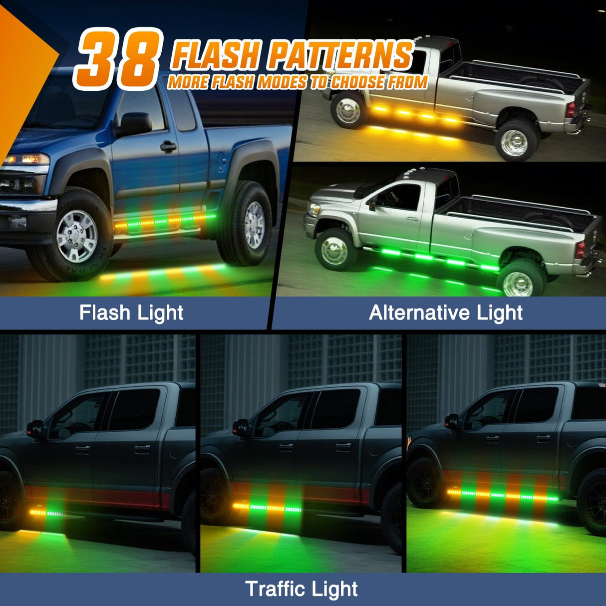 Led light Strip 2PCS 70 Inch Emergency Strobe Light Strip with Controller 864 LED Amber Green Running Board Lights Flexible Side Flashing Warning Caution Safety Waterproof for Truck Construction Pickup