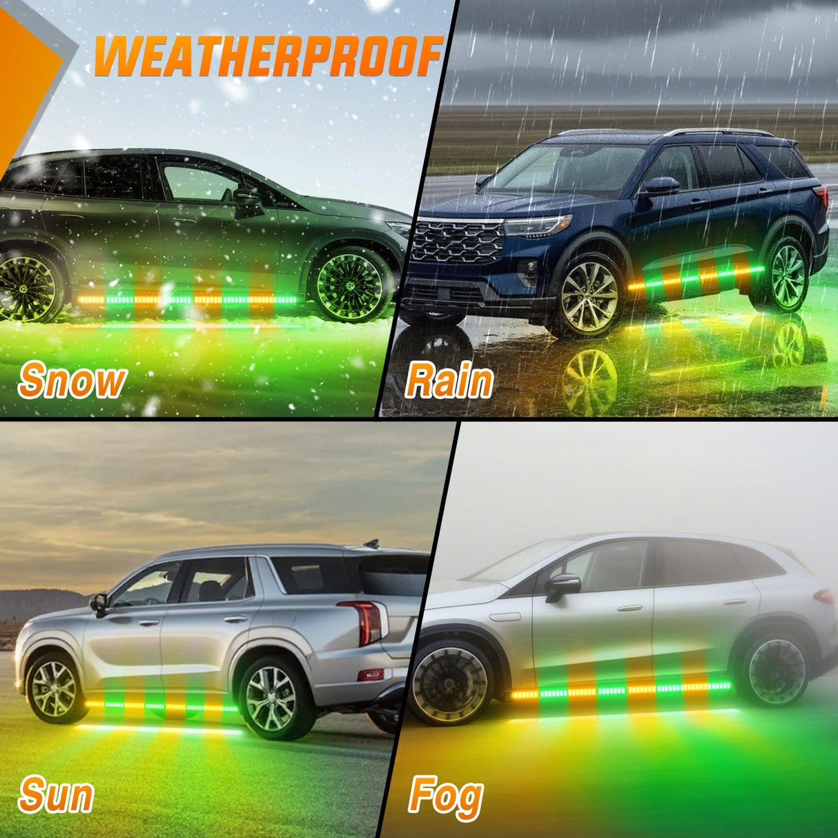 Led light Strip 2PCS 70 Inch Emergency Strobe Light Strip with Controller 864 LED Amber Green Running Board Lights Flexible Side Flashing Warning Caution Safety Waterproof for Truck Construction Pickup