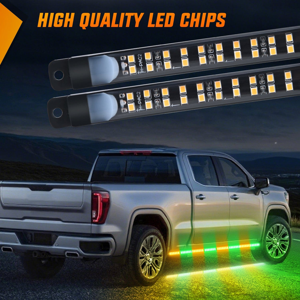 Led light Strip 2PCS 70 Inch Emergency Strobe Light Strip with Controller 864 LED Amber Green Running Board Lights Flexible Side Flashing Warning Caution Safety Waterproof for Truck Construction Pickup