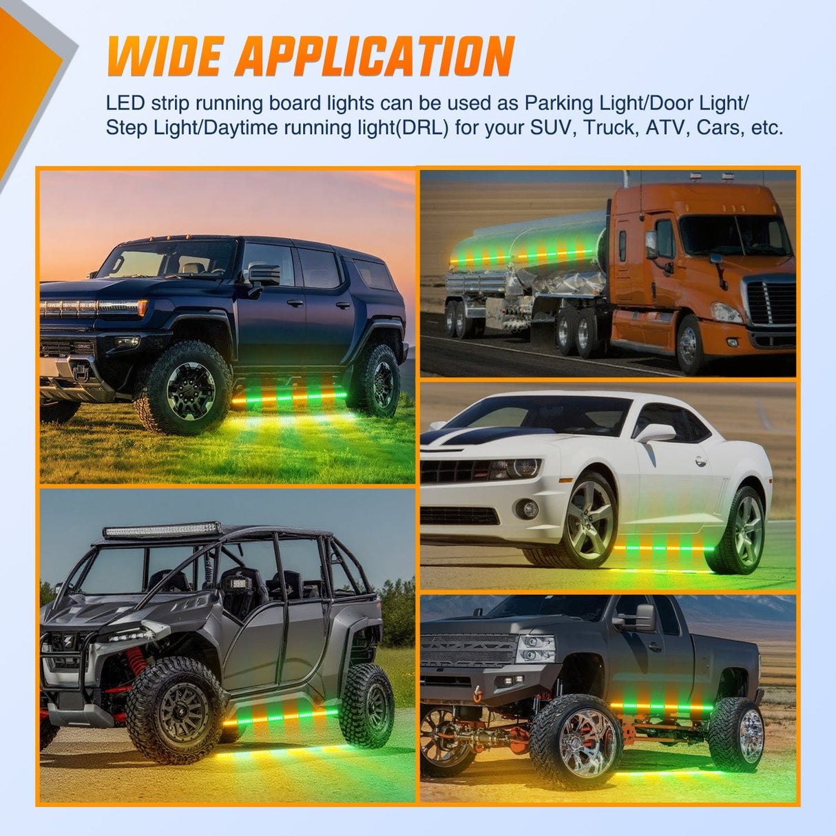 Led light Strip 2PCS 70 Inch Emergency Strobe Light Strip with Controller 864 LED Amber Green Running Board Lights Flexible Side Flashing Warning Caution Safety Waterproof for Truck Construction Pickup