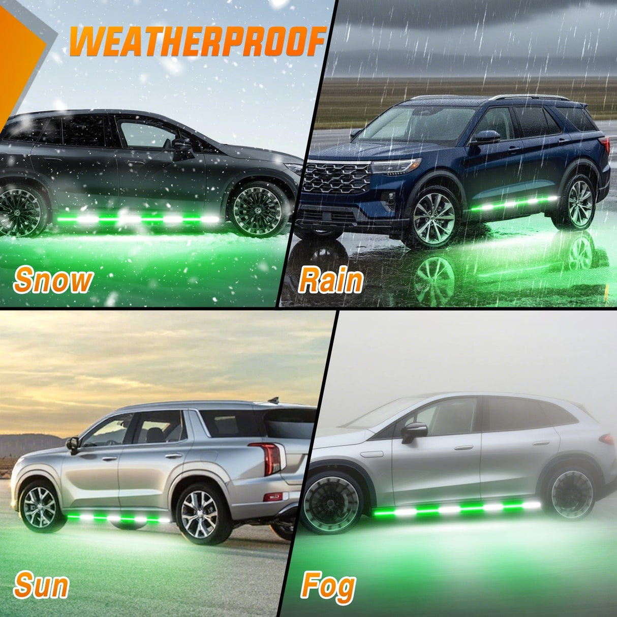 Led light Strip 2PCS 70 Inch Emergency Strobe Light Strip with Controller 864 LED Green White Running Board Lights Flexible Side Flashing Warning Caution Safety Waterproof for Truck Construction Pickup