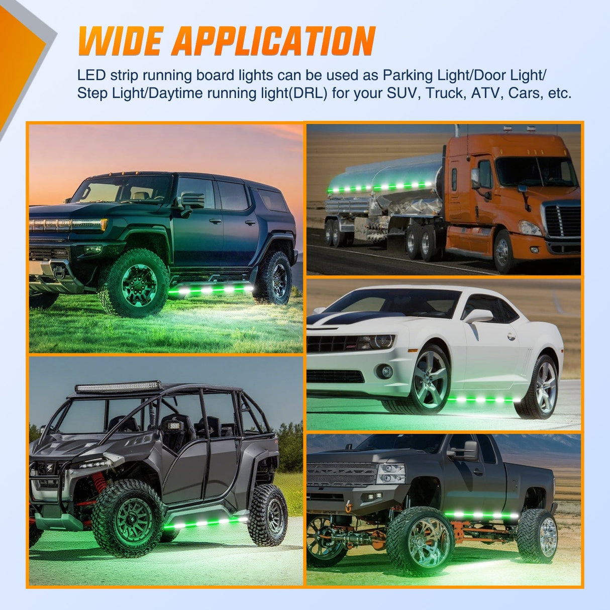 Led light Strip 2PCS 70 Inch Emergency Strobe Light Strip with Controller 864 LED Green White Running Board Lights Flexible Side Flashing Warning Caution Safety Waterproof for Truck Construction Pickup