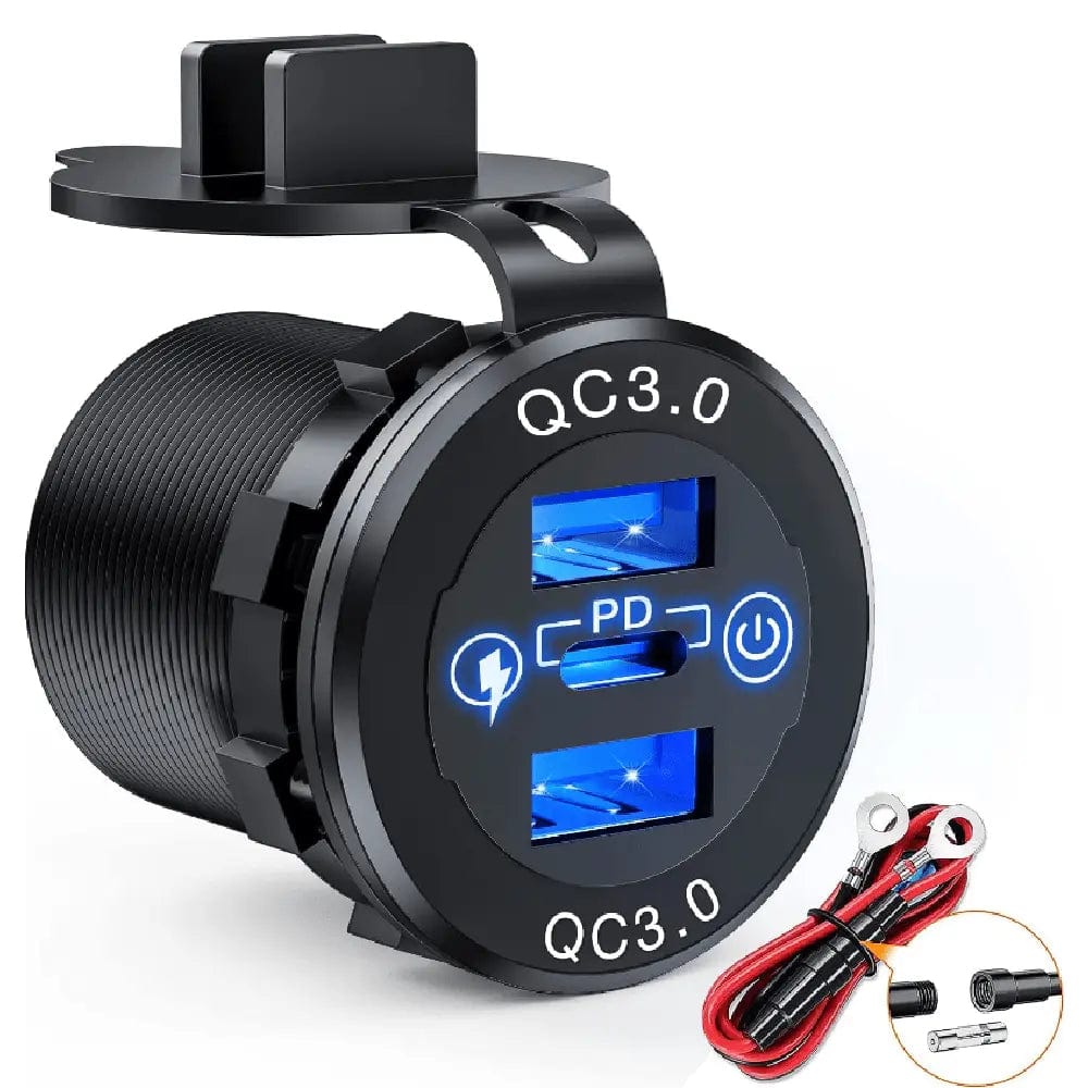 Vehicle Parts & Accessories Blue LED PD Type C Dual QC 3.0 USB Socket Charger
