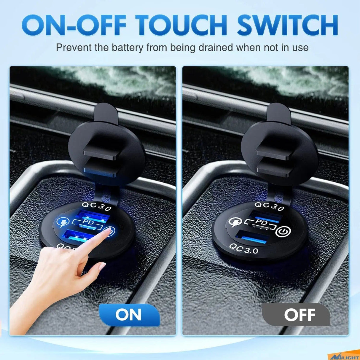 Vehicle Parts & Accessories Blue LED PD Type C Dual QC 3.0 USB Socket Charger