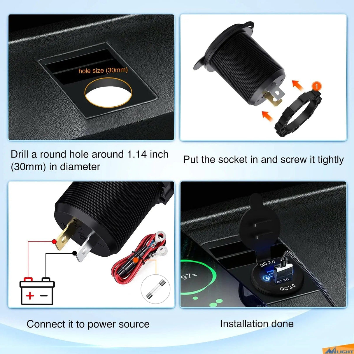 Vehicle Parts & Accessories Blue LED PD Type C Dual QC 3.0 USB Socket Charger